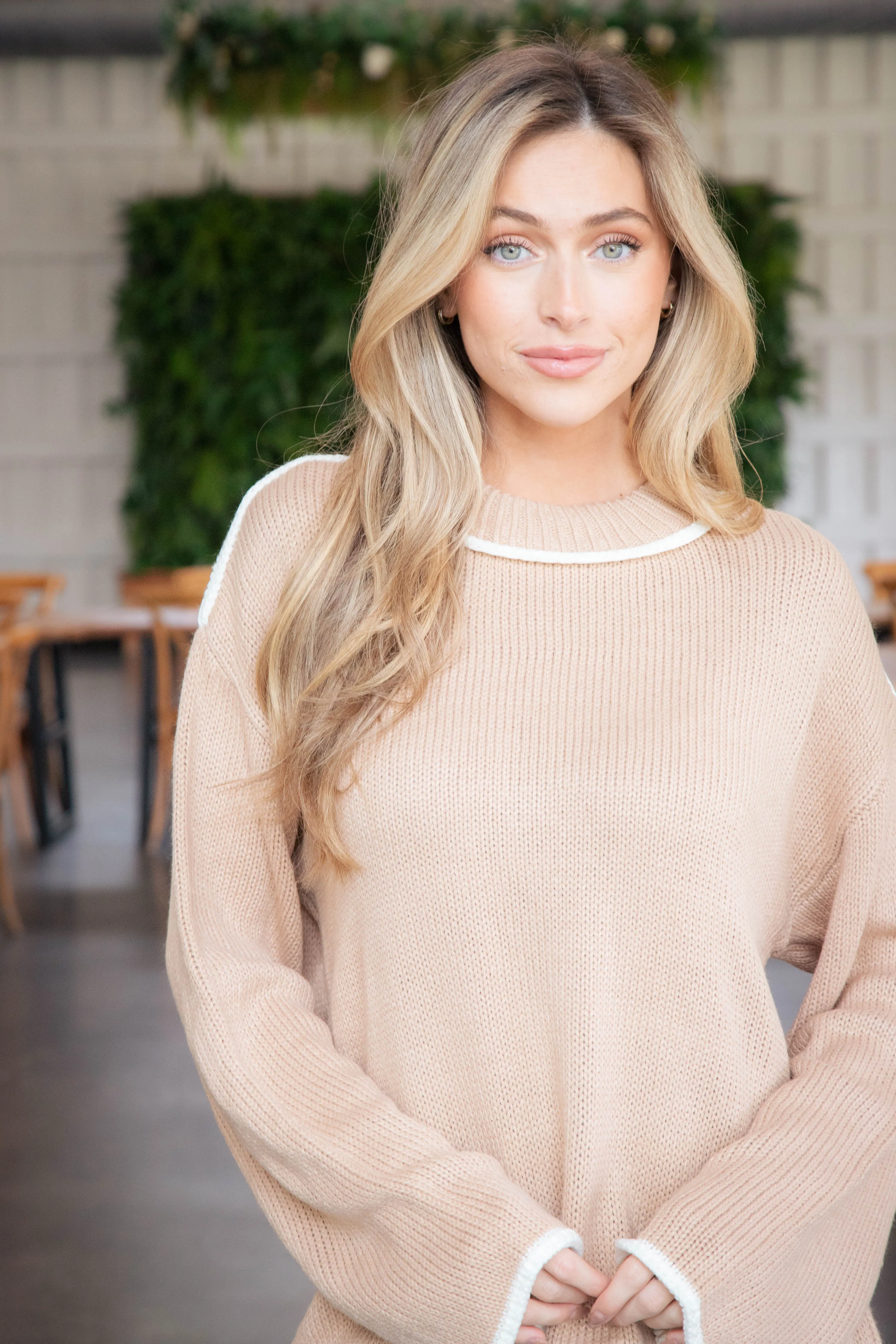 Cece Contrast Detail Sweater, Natural sold by North & Main Clothing Company product image thumbnail 2