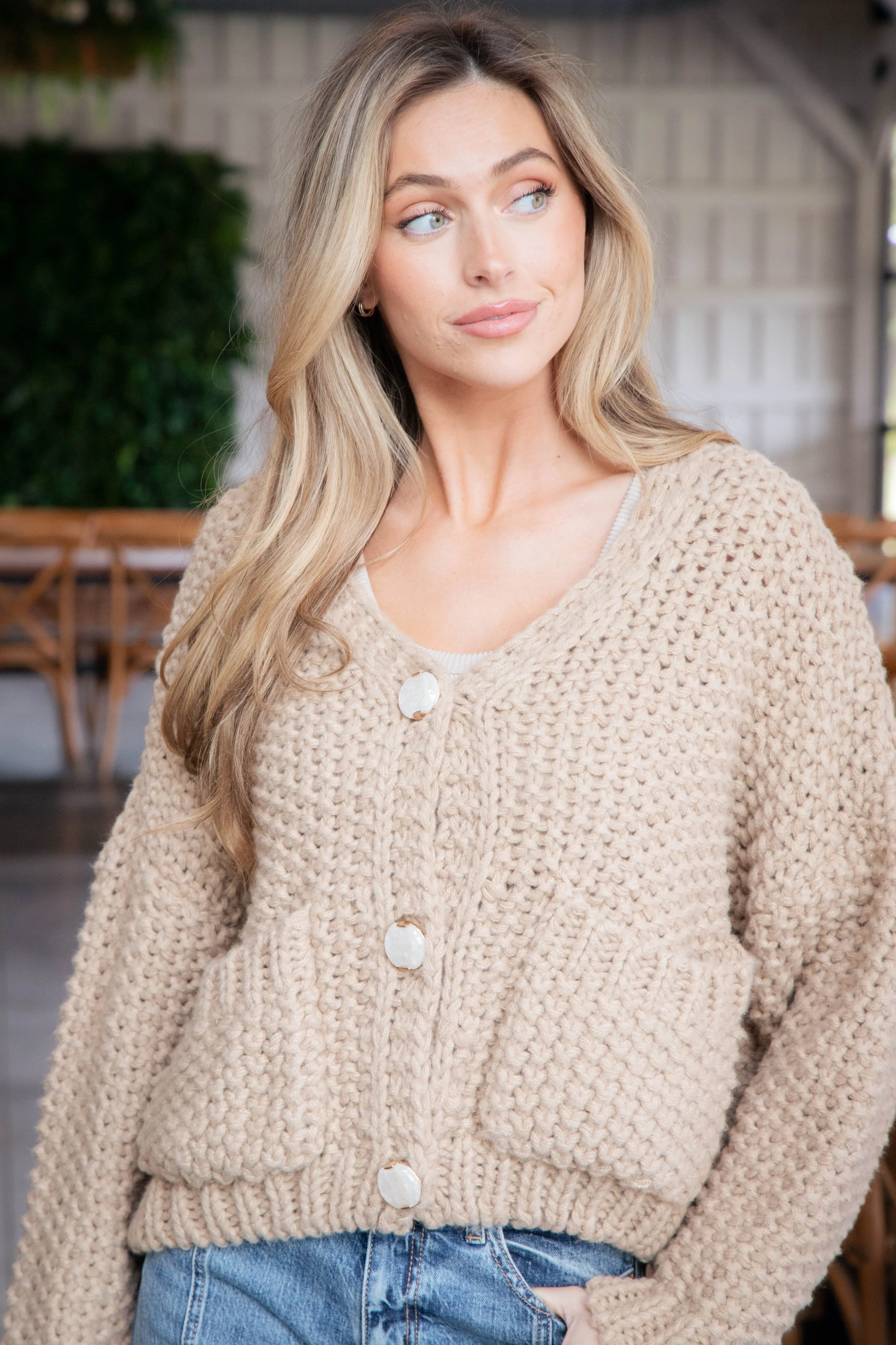 Vicky Chunky Knit Cardigan, Tan sold by North & Main Clothing Company product image thumbnail 3