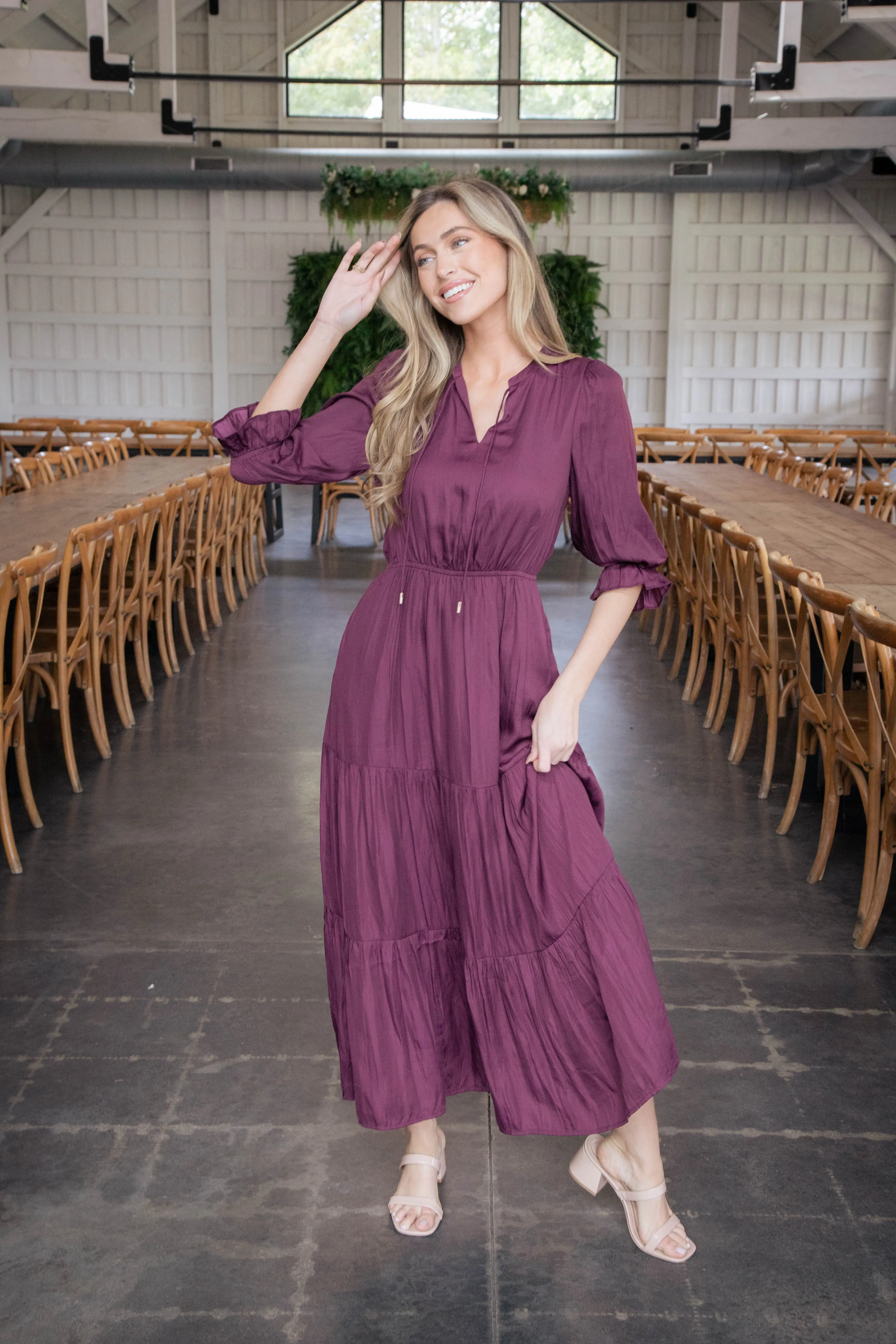 Mei Split Neck Maxi Dress, Plum sold by North & Main Clothing Company product image thumbnail 3