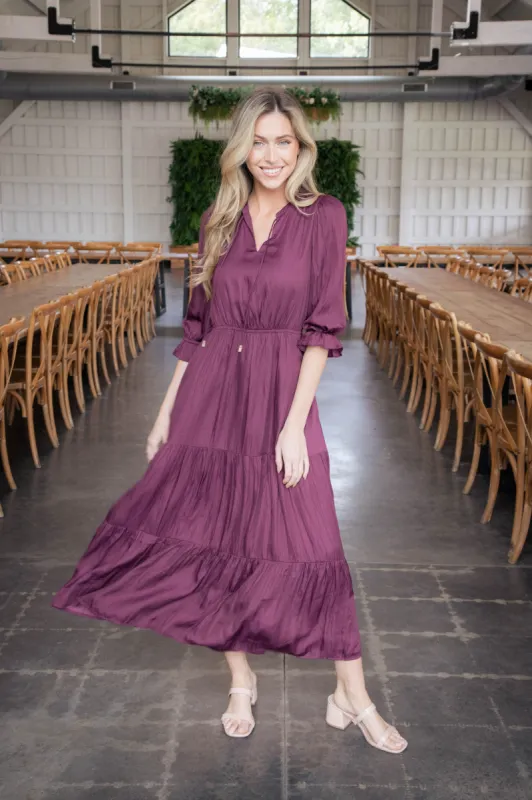 Mei Split Neck Maxi Dress, Plum made by Skies Are Blue