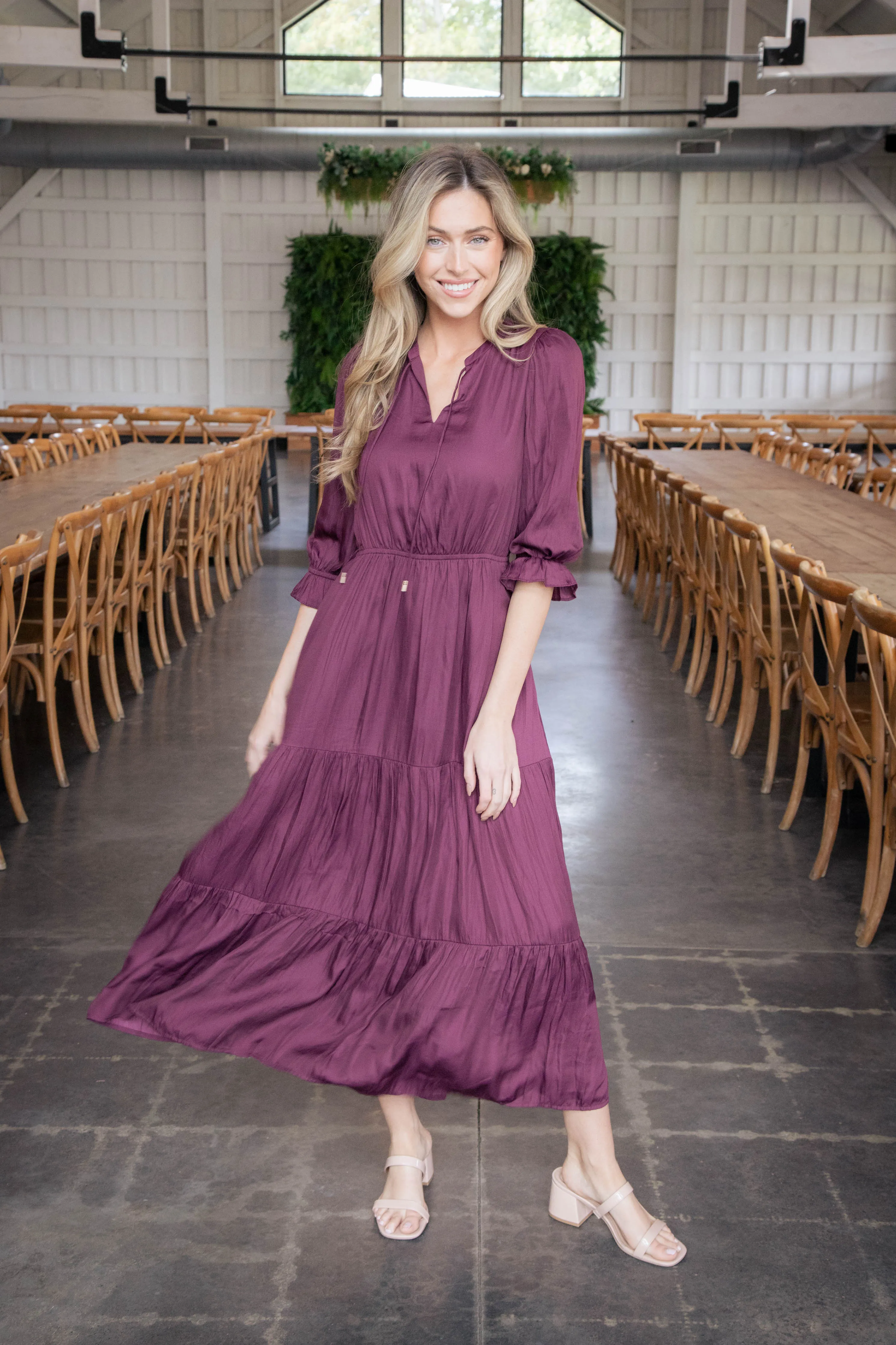 Mei Split Neck Maxi Dress, Plum sold by North & Main Clothing Company