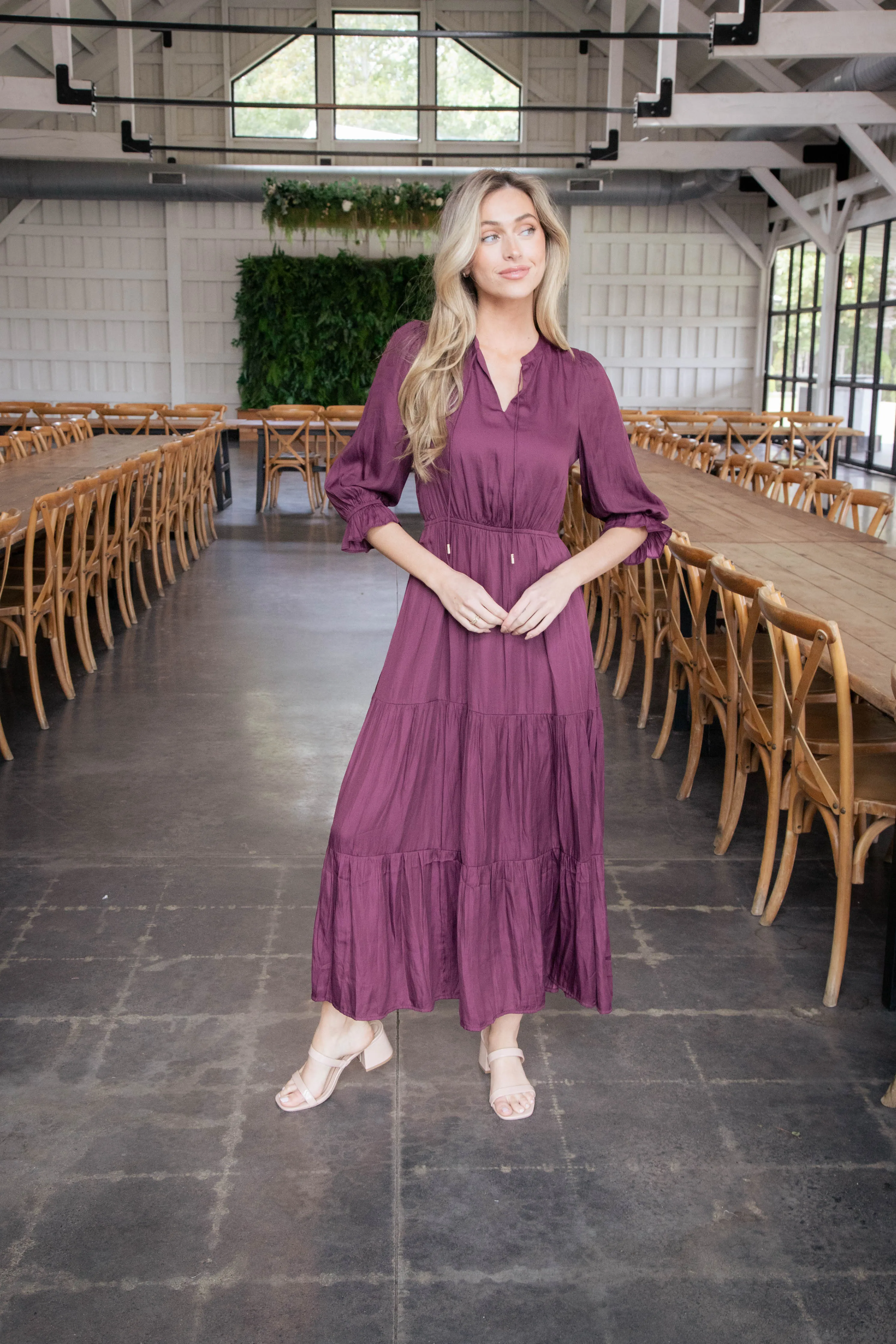 Mei Split Neck Maxi Dress, Plum sold by North & Main Clothing Company product image thumbnail 2