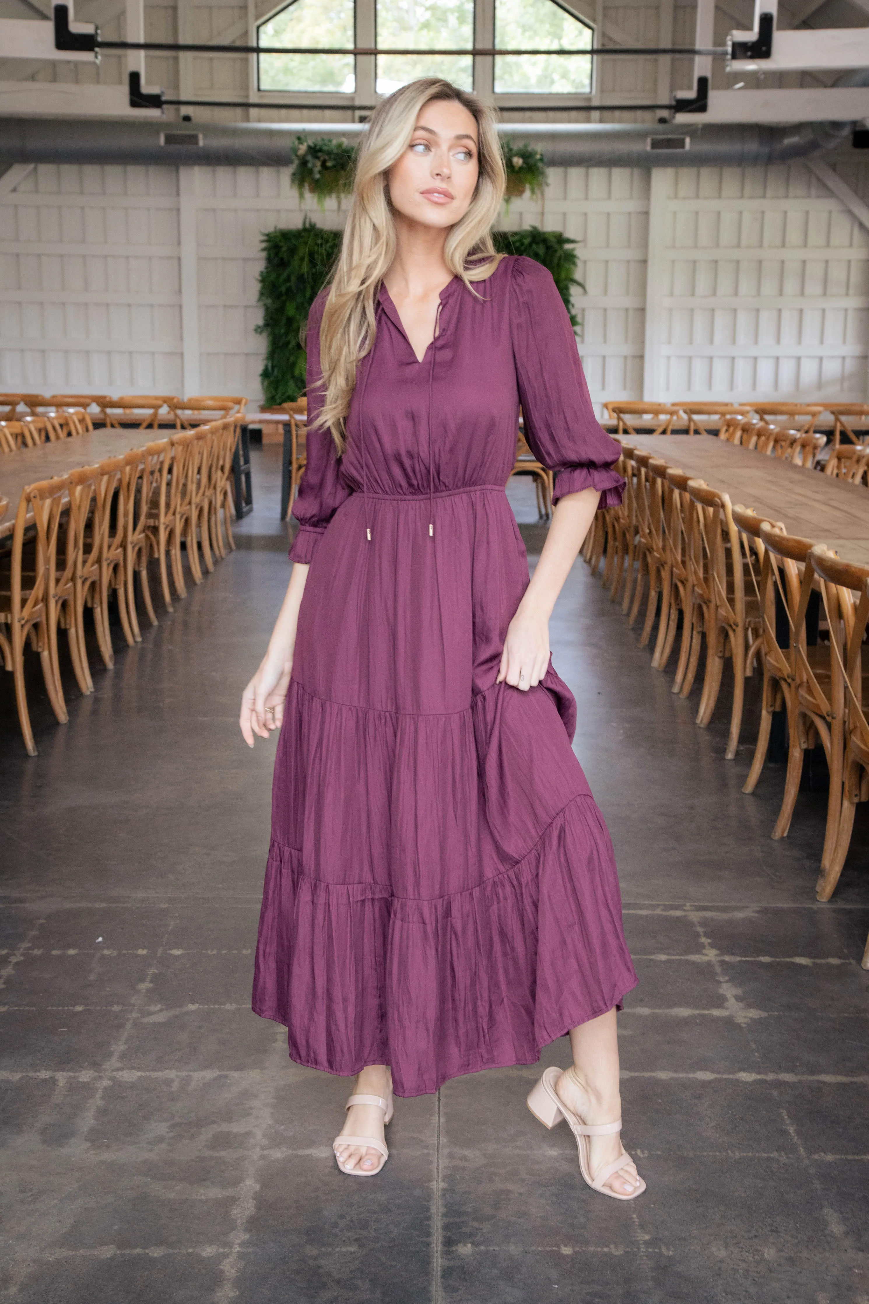 Mei Split Neck Maxi Dress, Plum sold by North & Main Clothing Company product image thumbnail 5