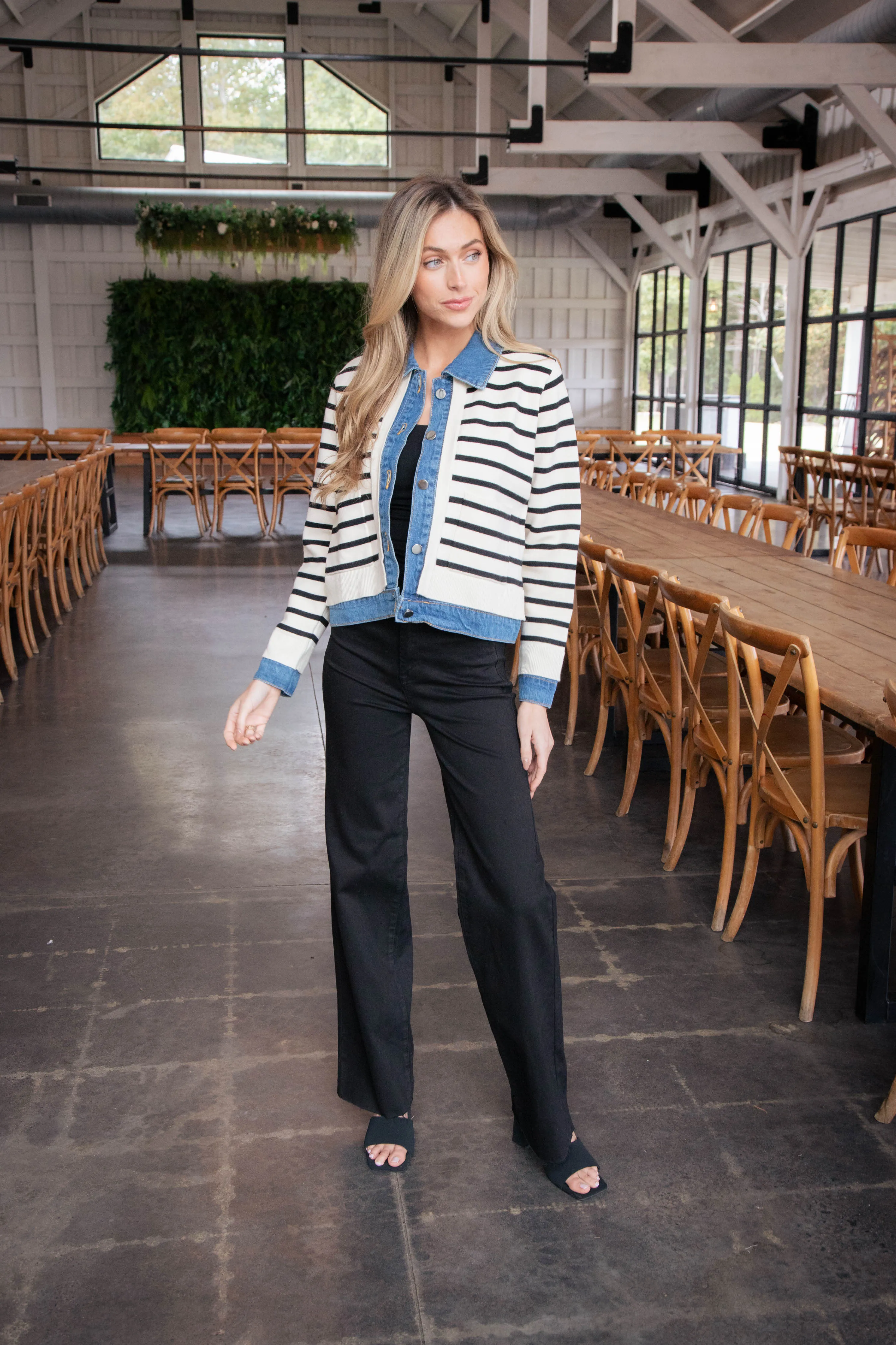 Rhylee Striped Denim Trim Cardigan, Cream sold by North & Main Clothing Company product image thumbnail 2