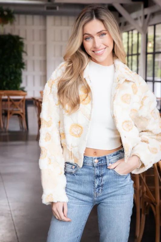 Abigale Sherpa Floral Jacket, Cream/Mustard made by Storia
