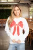 Christmas Bow Sweatshirt, White/Red sold by North & Main Clothing Company