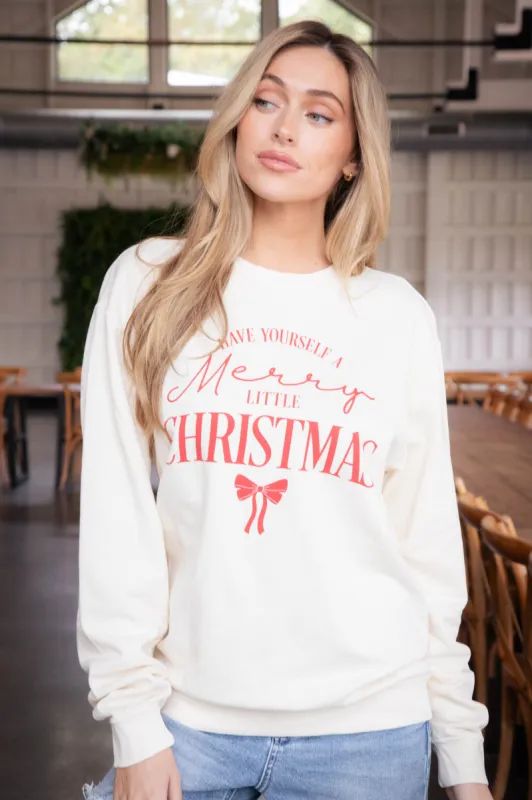 Merry Little Christmas Sweatshirt, Ivory/Red sold by North & Main Clothing Company