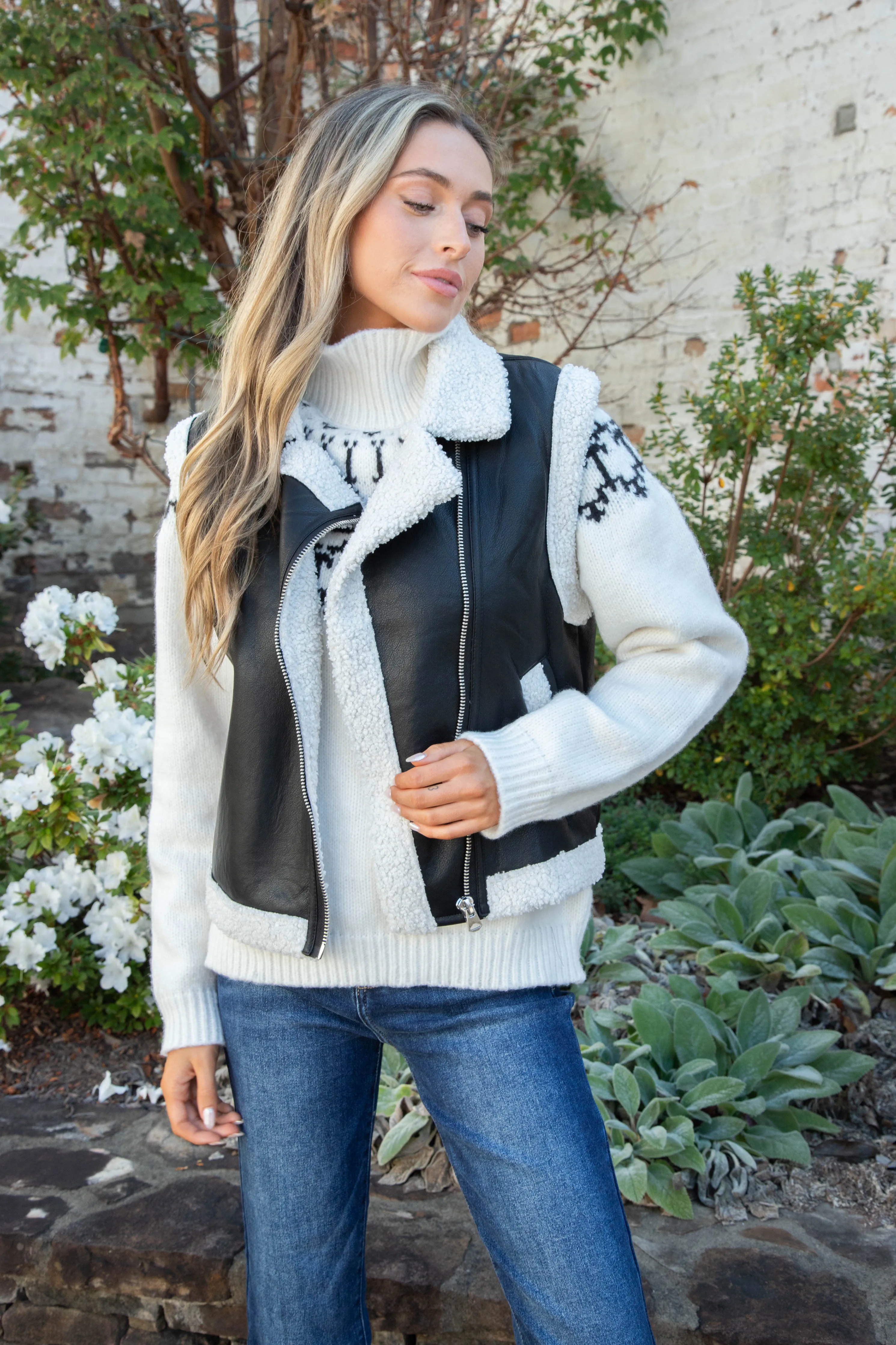 Laikyn Vegan Leather Sherpa Vest, Black sold by North & Main Clothing Company product image thumbnail 4