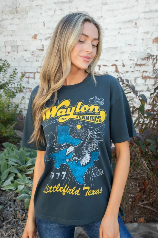 Waylon Jennings Littlefield TX Tee, Vintage Black | Daydreamer sold by North & Main Clothing Company