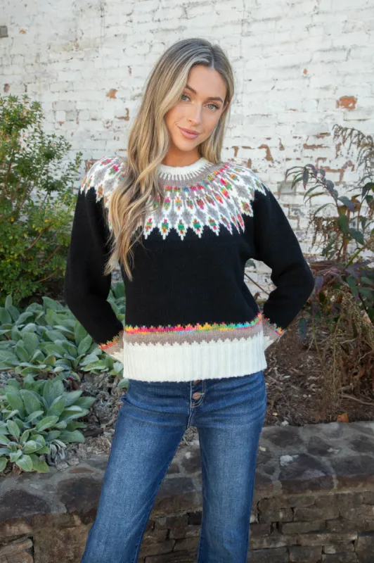 Bridget Fern & Feather Pattern Sweater, Black sold by North & Main Clothing Company