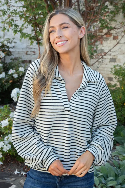Triniti Striped Collared Top, Cream sold by North & Main Clothing Company