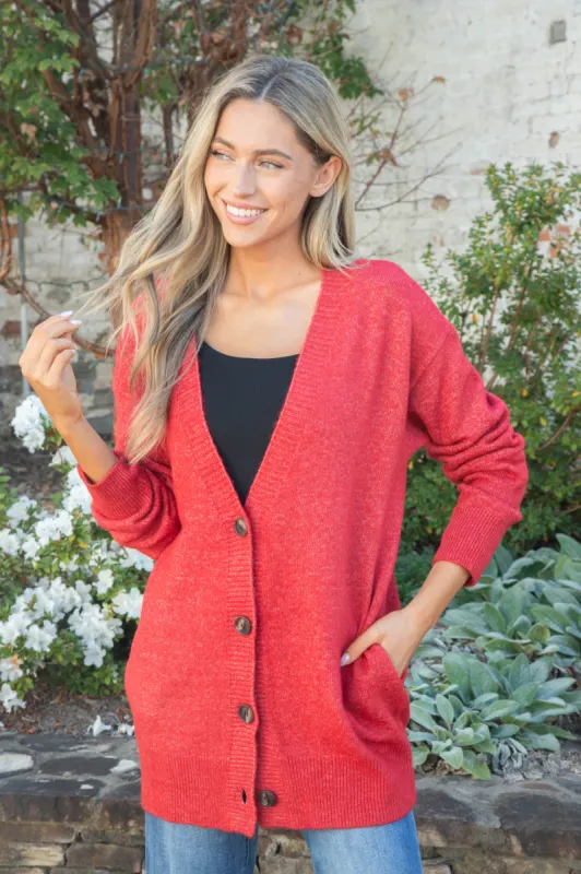 Maddi Oversized Long Cardigan, Red sold by North & Main Clothing Company