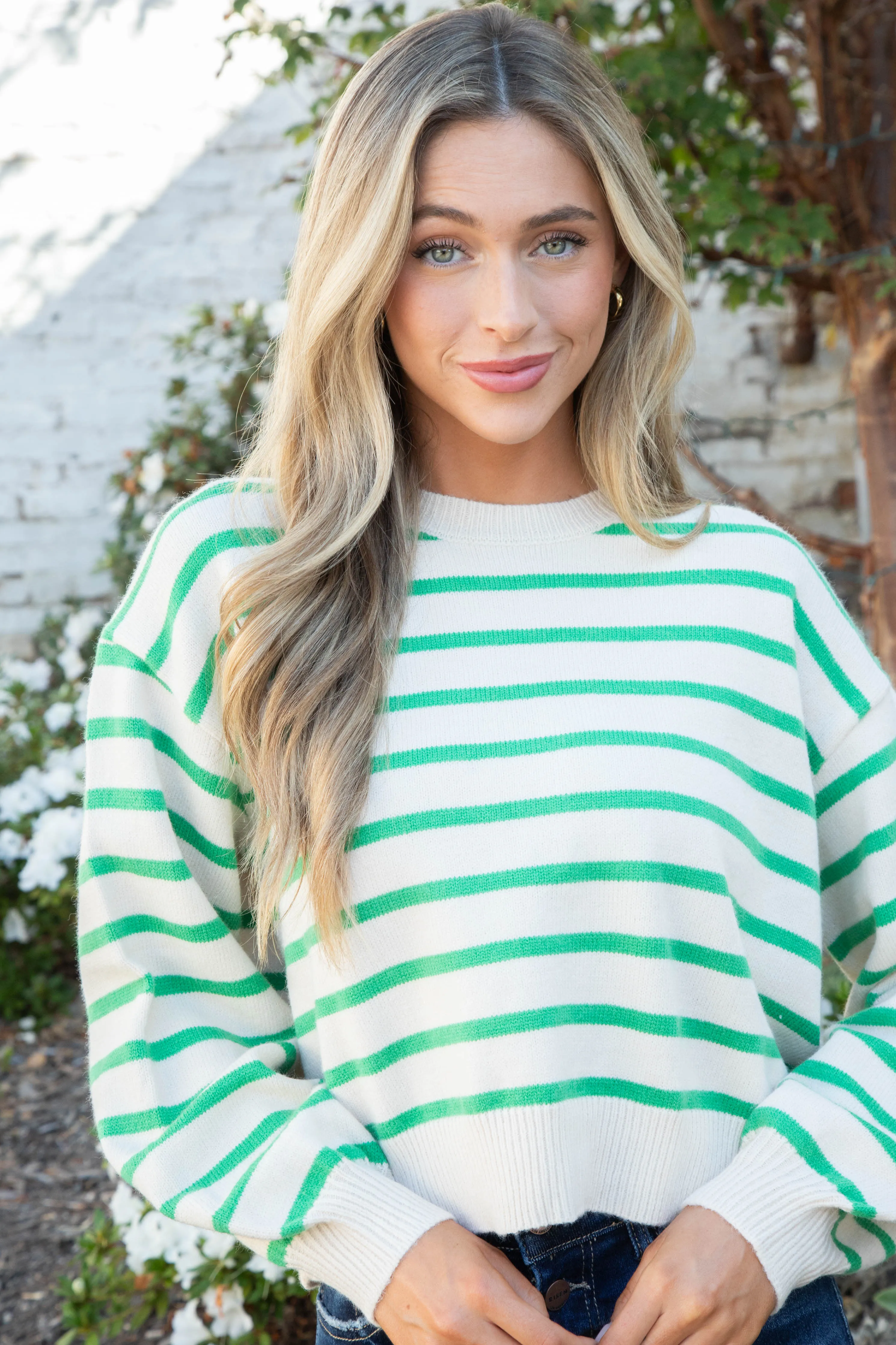 Laine Striped Balloon Sleeve Sweater, Green sold by North & Main Clothing Company product image thumbnail 4
