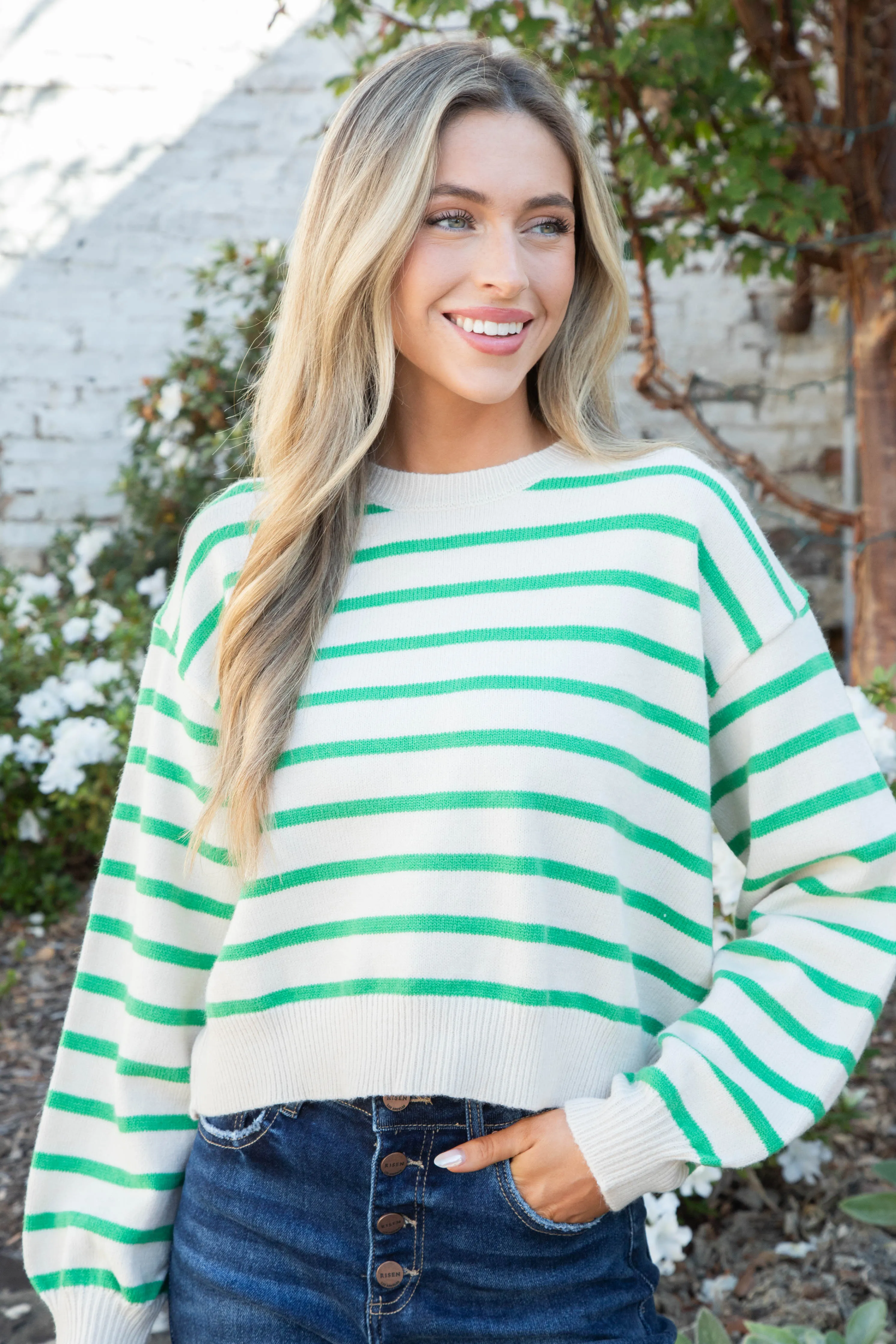 Laine Striped Balloon Sleeve Sweater, Green sold by North & Main Clothing Company product image thumbnail 2