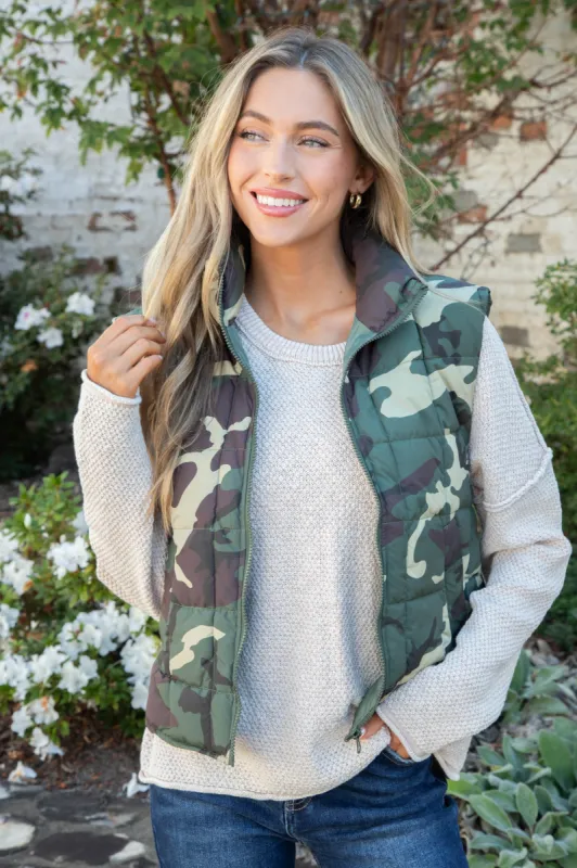 Teegan Zip Up Puffer Vest, Camouflage sold by North & Main Clothing Company