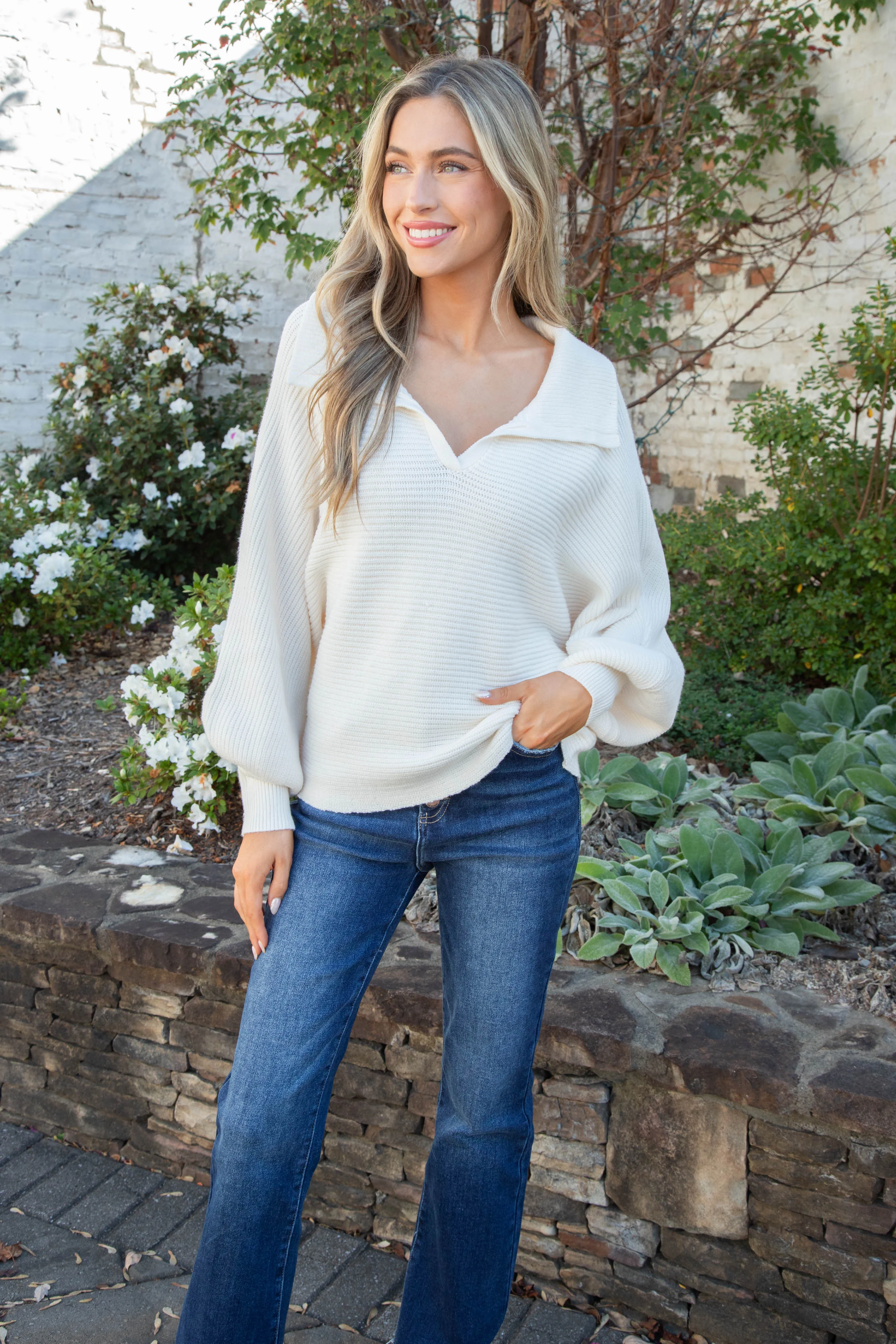 Kelsea Ribbed Dolman Sleeve Sweater, Cream sold by North & Main Clothing Company product image thumbnail 4