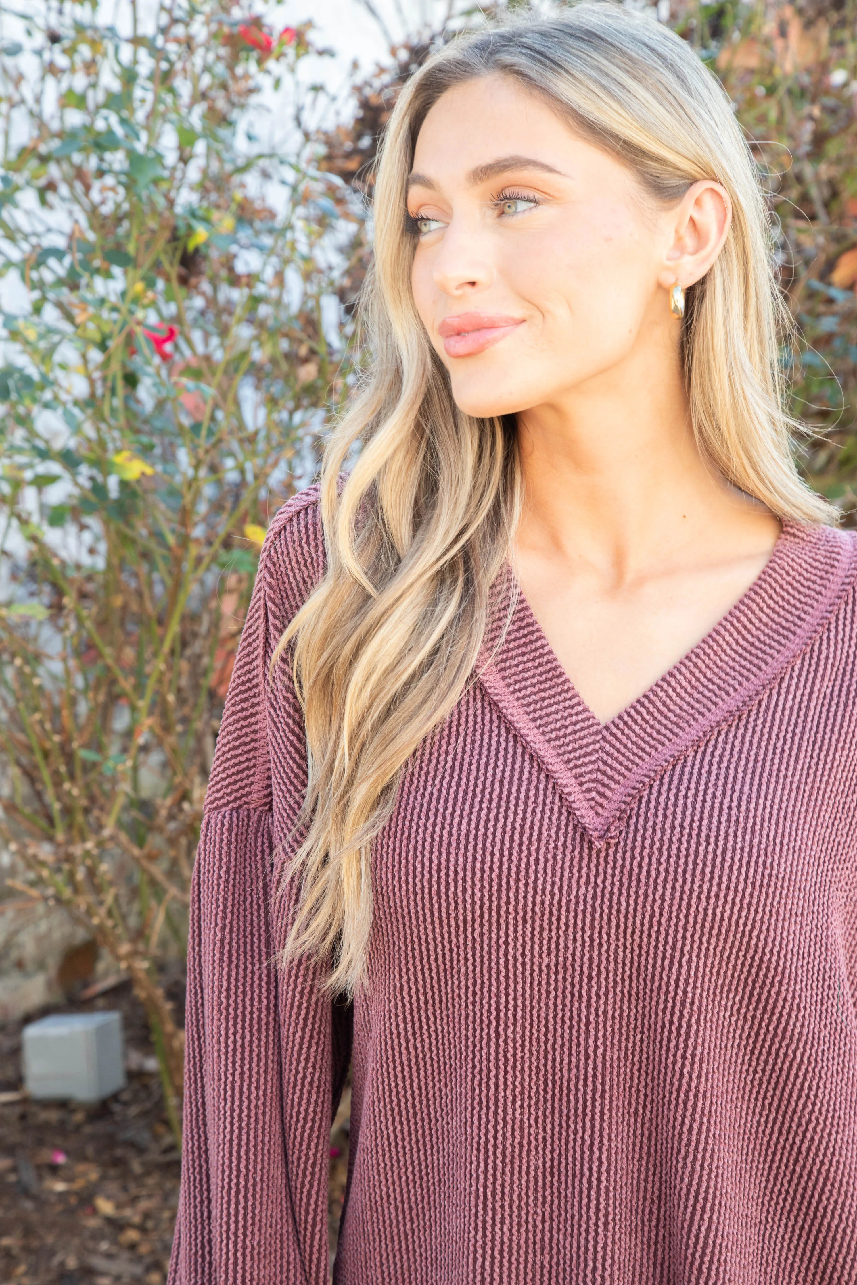 Kayley Two Tone Ribbed Top, Wine sold by North & Main Clothing Company product image thumbnail 3