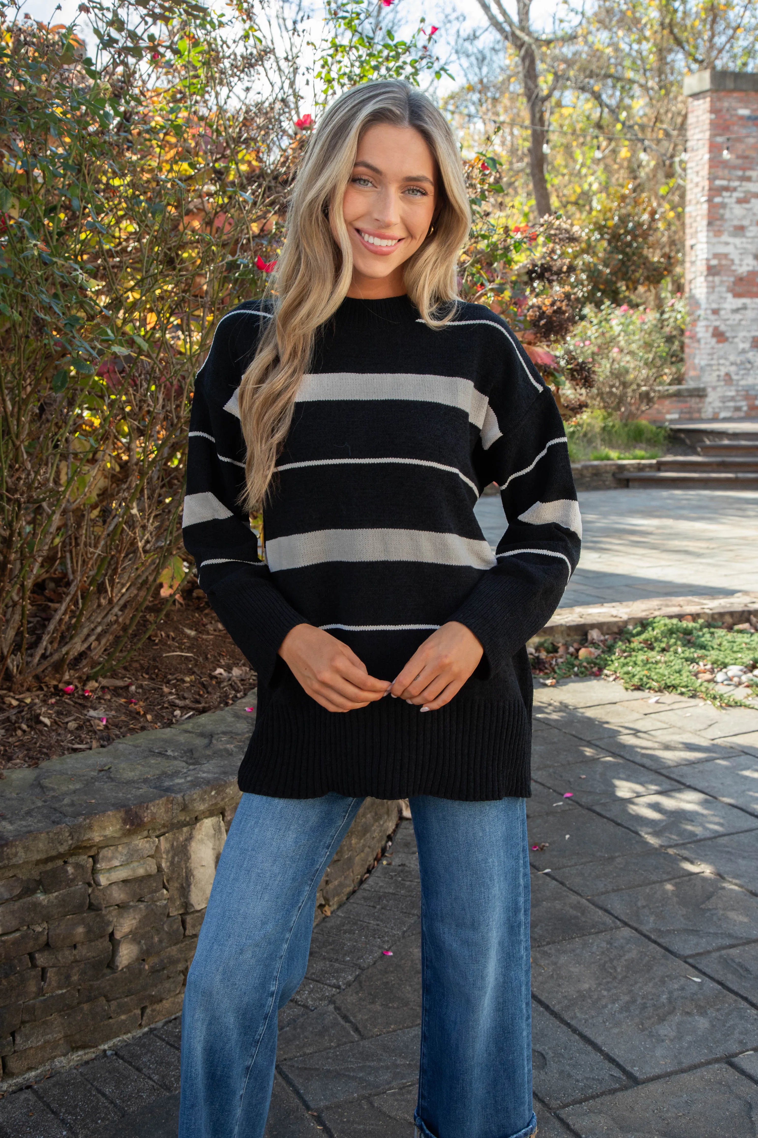 Modern Stripe Tunic Sweater, Black/Almond Stripe | Sanctuary sold by North & Main Clothing Company product image thumbnail 5