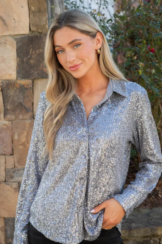 Radiant Sequin Shirt, Gunmetal | Sanctuary sold by North & Main Clothing Company