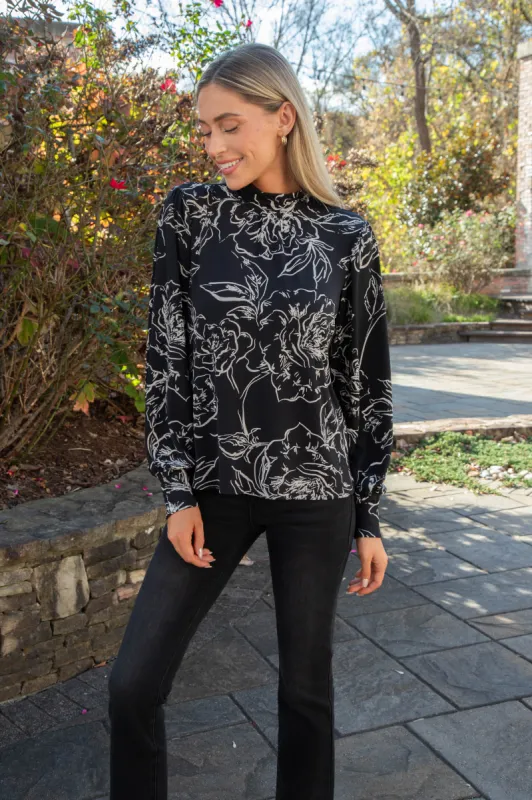 On the Spot Blouse, Rose Stencil Black | Sanctuary sold by North & Main Clothing Company
