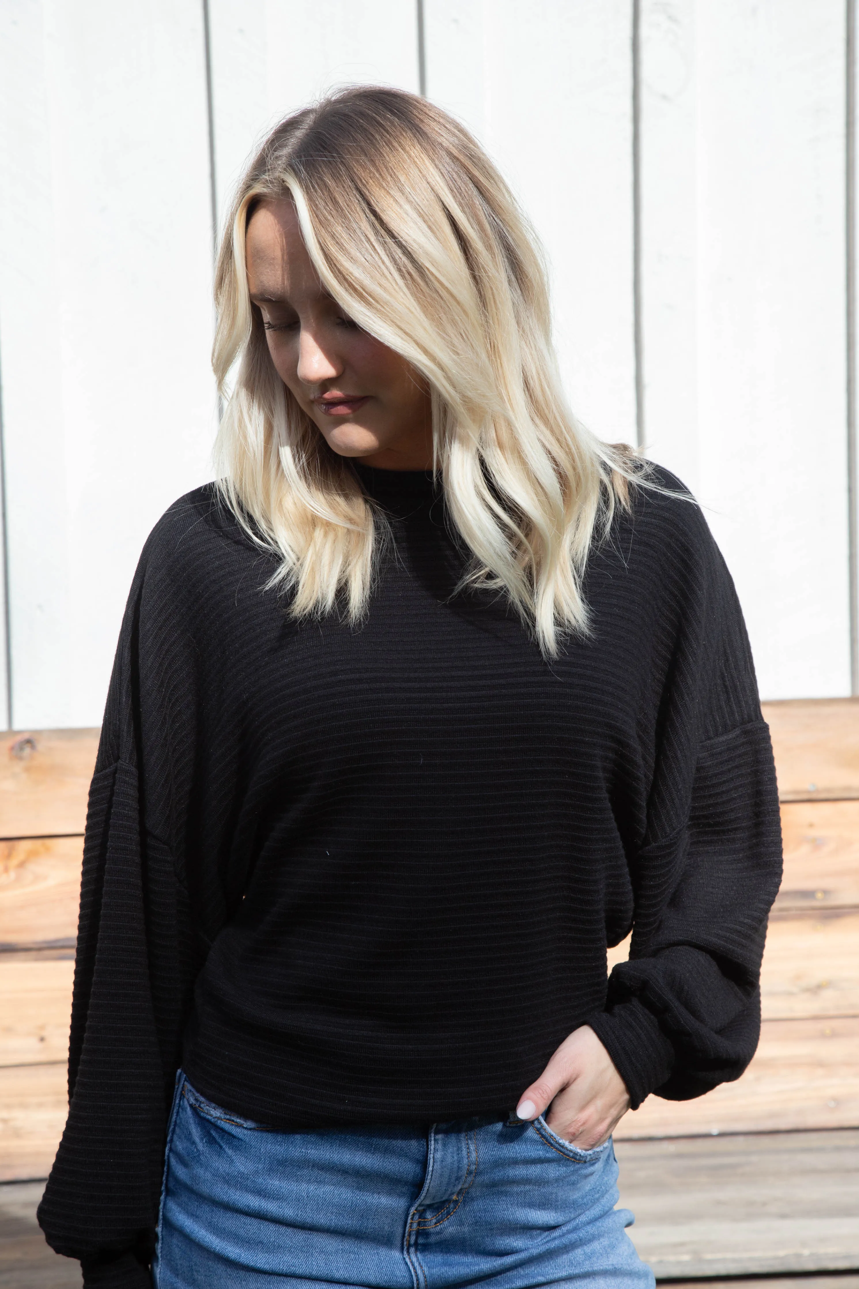 On A Stroll Crew Neck Top, Black | Sadie & Sage sold by North & Main Clothing Company