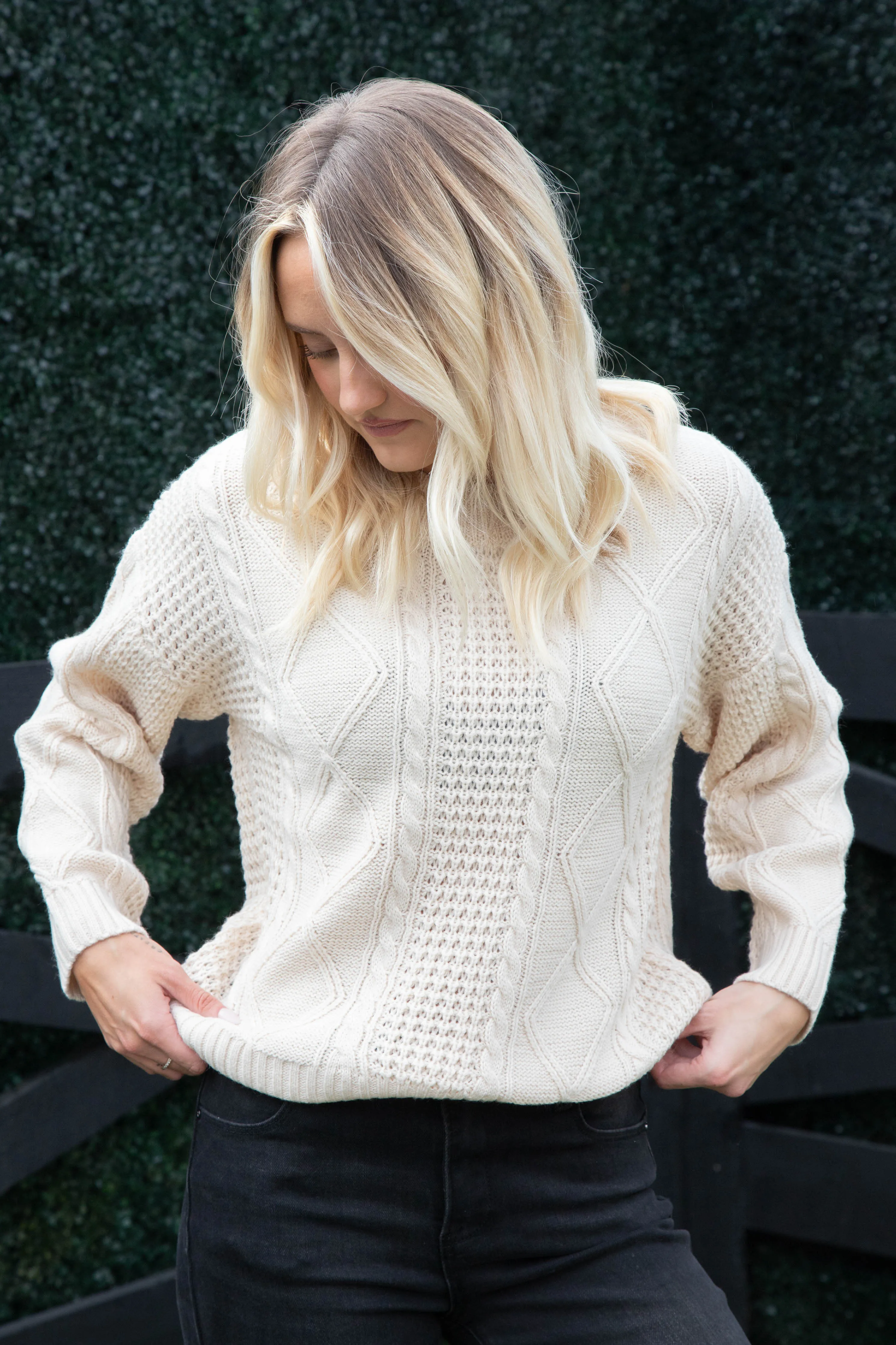 Teri Cable Crewneck Sweater, Oatmeal | Sadie & Sage sold by North & Main Clothing Company product image thumbnail 5