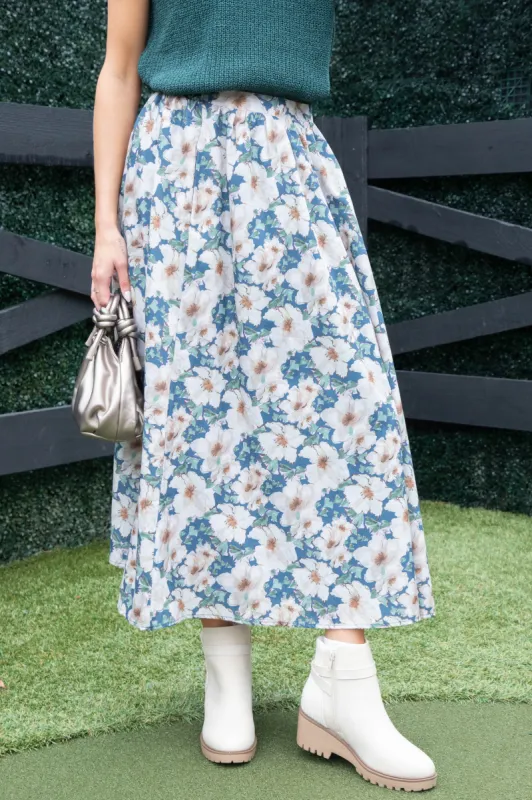 Seren Floral Midi Skirt, Navy Multi sold by North & Main Clothing Company