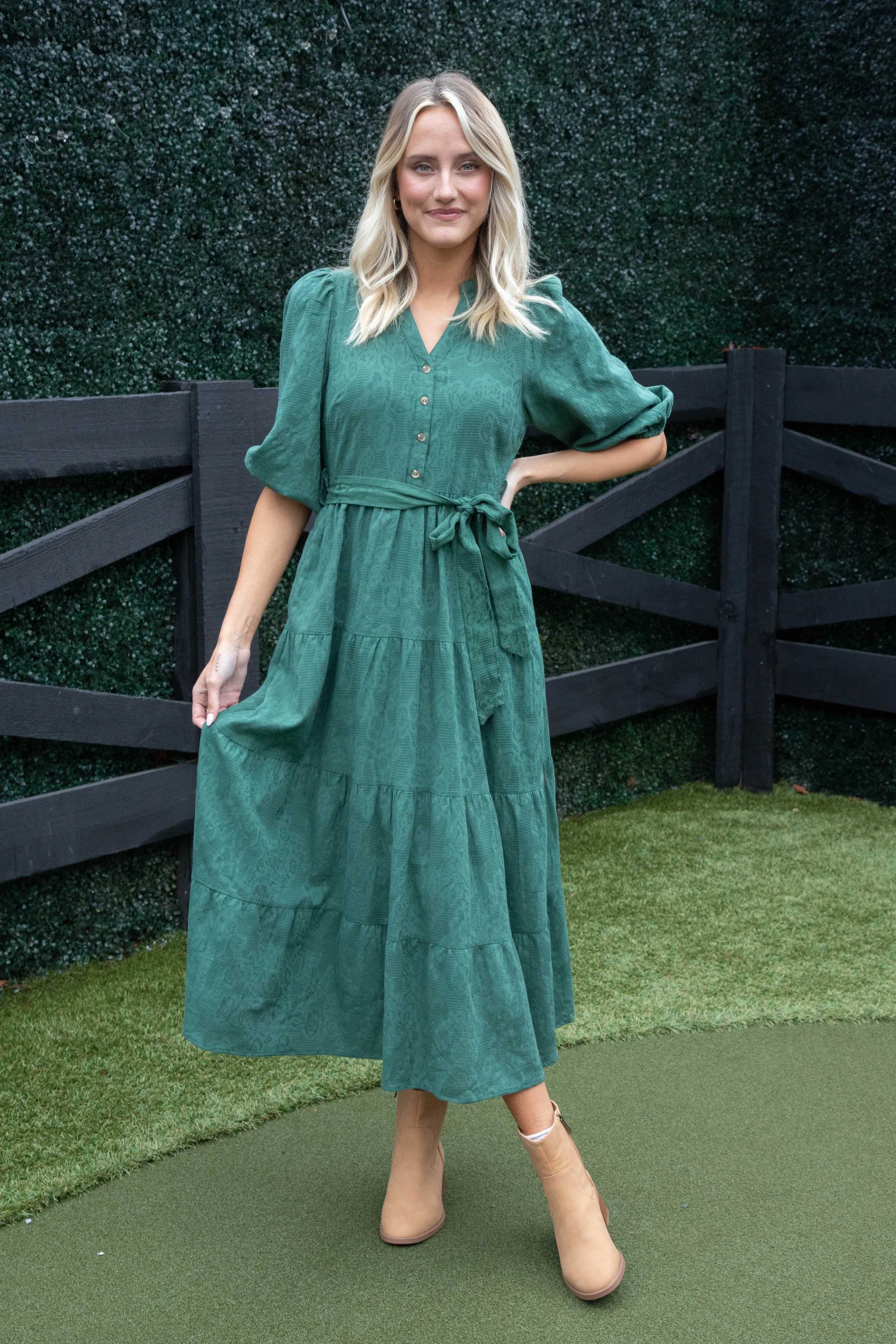 Irelyn Button Neck Maxi Dress, Hunter Green sold by North & Main Clothing Company product image thumbnail 3