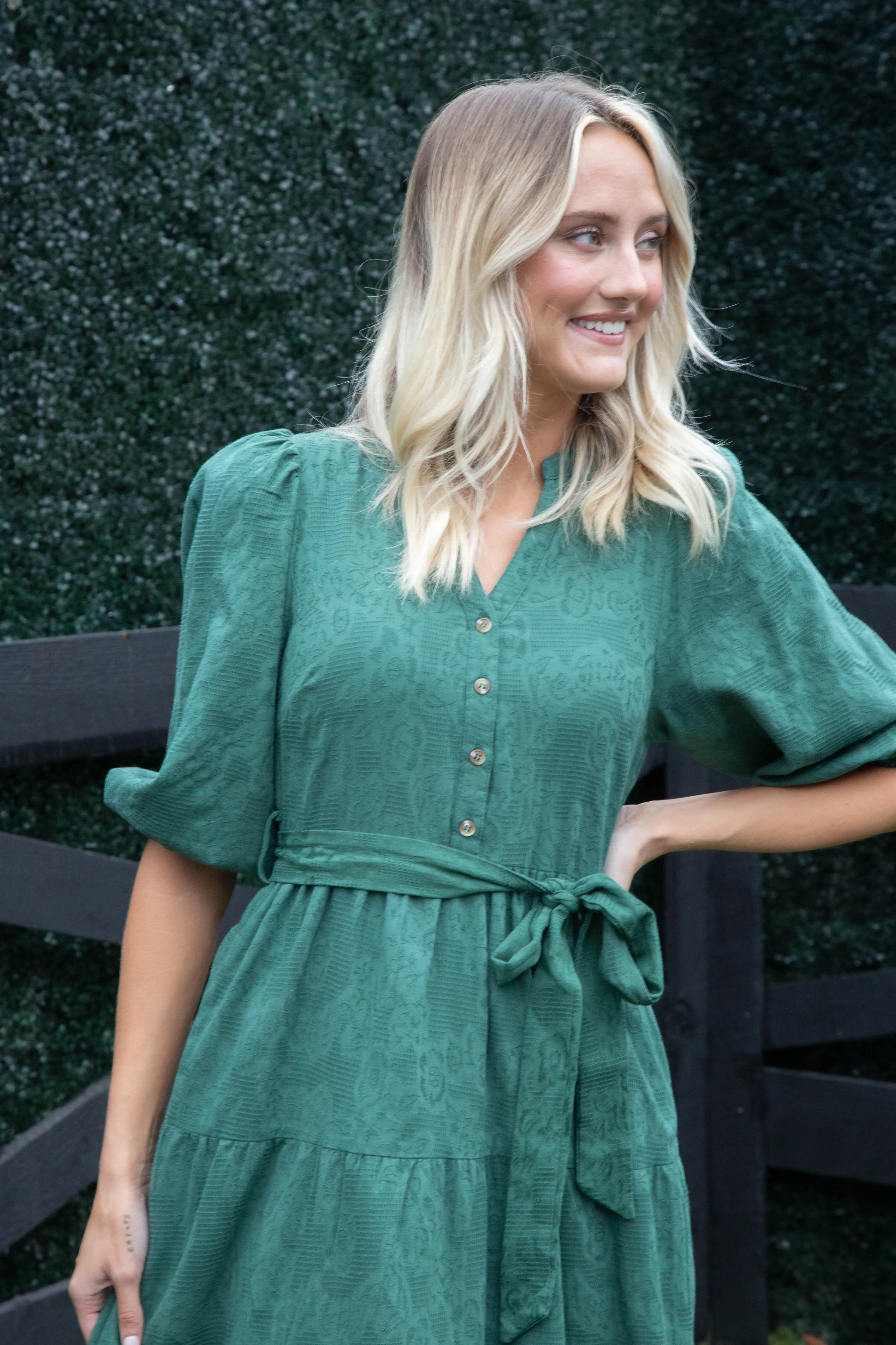 Irelyn Button Neck Maxi Dress, Hunter Green sold by North & Main Clothing Company product image thumbnail 2