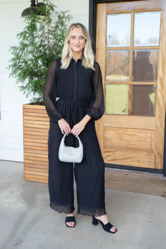 Gathering Button Up Jumpsuit, Black | Sadie & Sage made by Sadie & Sage