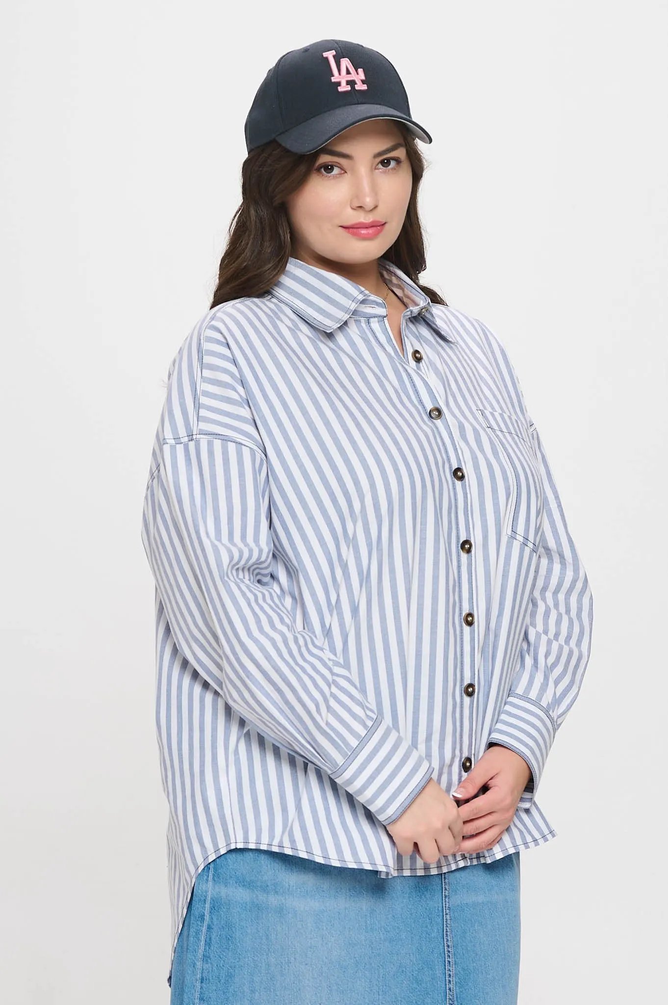 Tessa Striped Collared Shirt, Blue | Plus Size sold by North & Main Clothing Company product image thumbnail 2