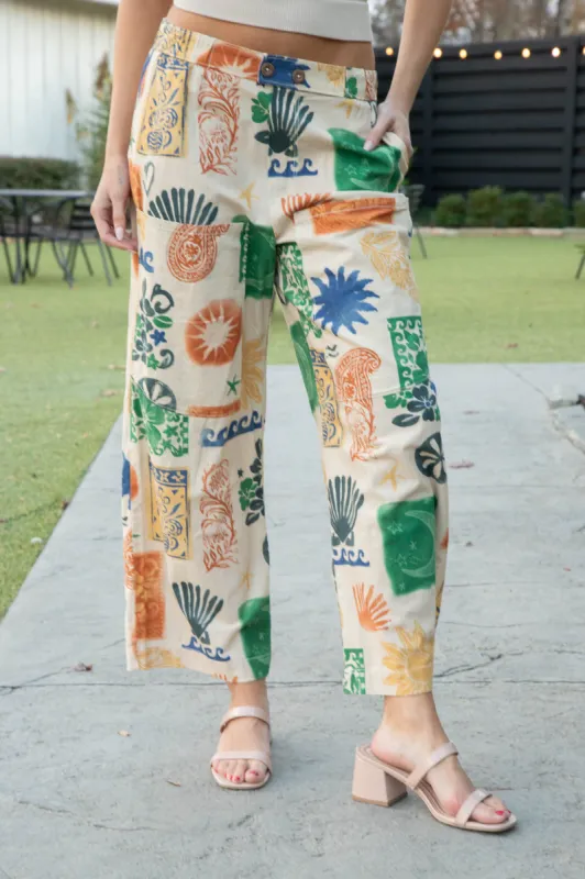 Seaside Pull-On Pant, Ivory Combo-Summer Stamps | Free People sold by North & Main Clothing Company