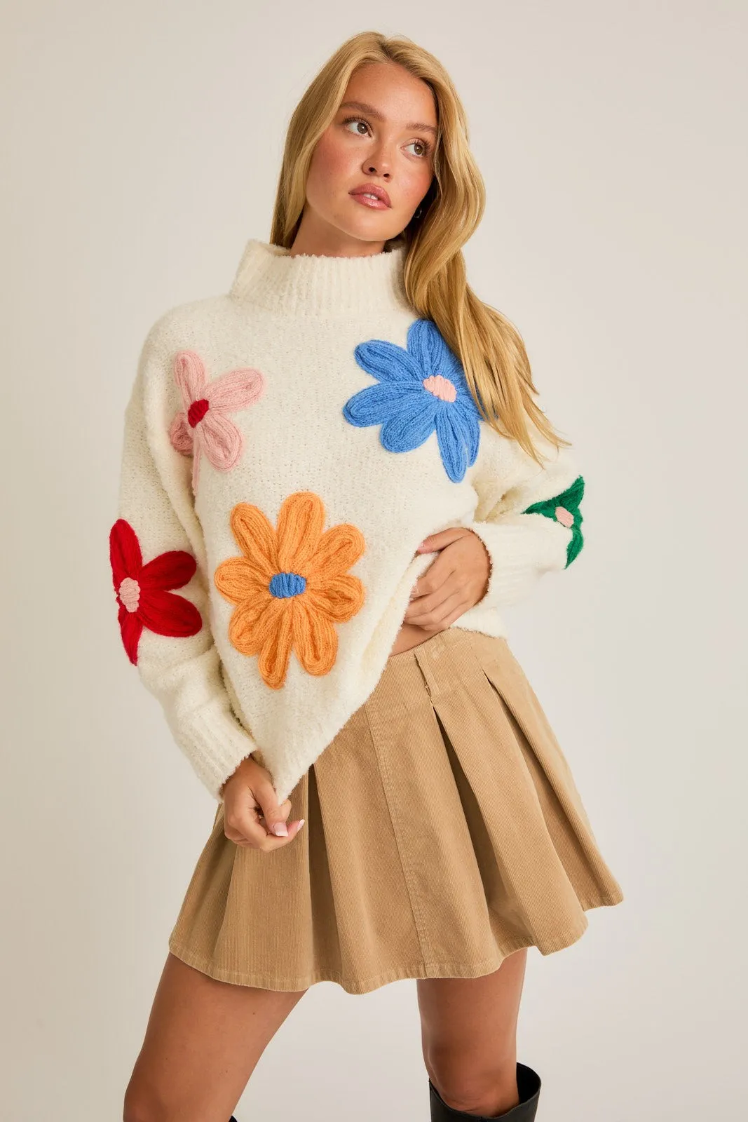 Lacey Floral Applique Sweater, White Multi sold by North & Main Clothing Company product image thumbnail 2