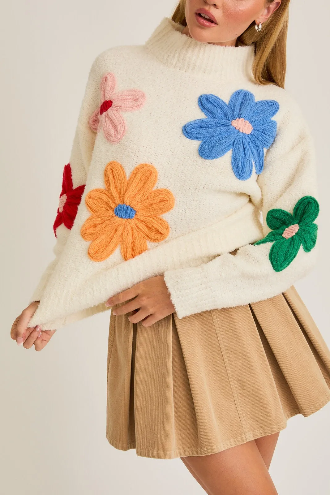 Lacey Floral Applique Sweater, White Multi sold by North & Main Clothing Company product image thumbnail 3