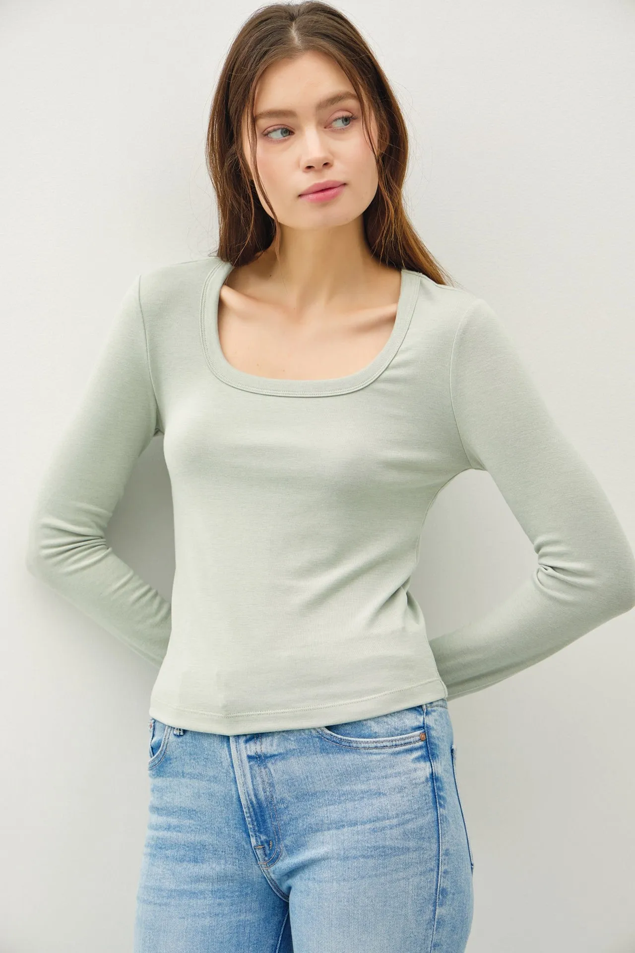 Molly Basic Scoop Neck Top, Sprout sold by North & Main Clothing Company