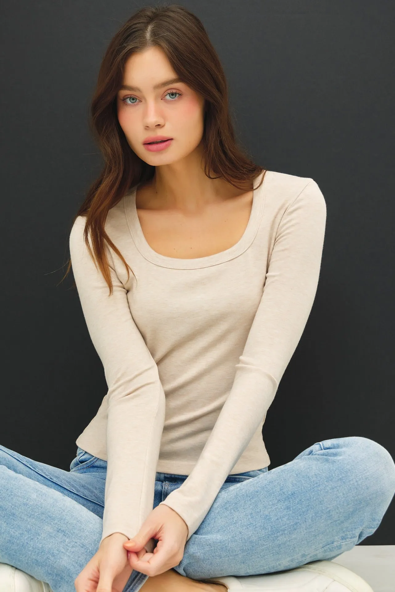 Molly Basic Scoop Neck Top, Oatmeal sold by North & Main Clothing Company