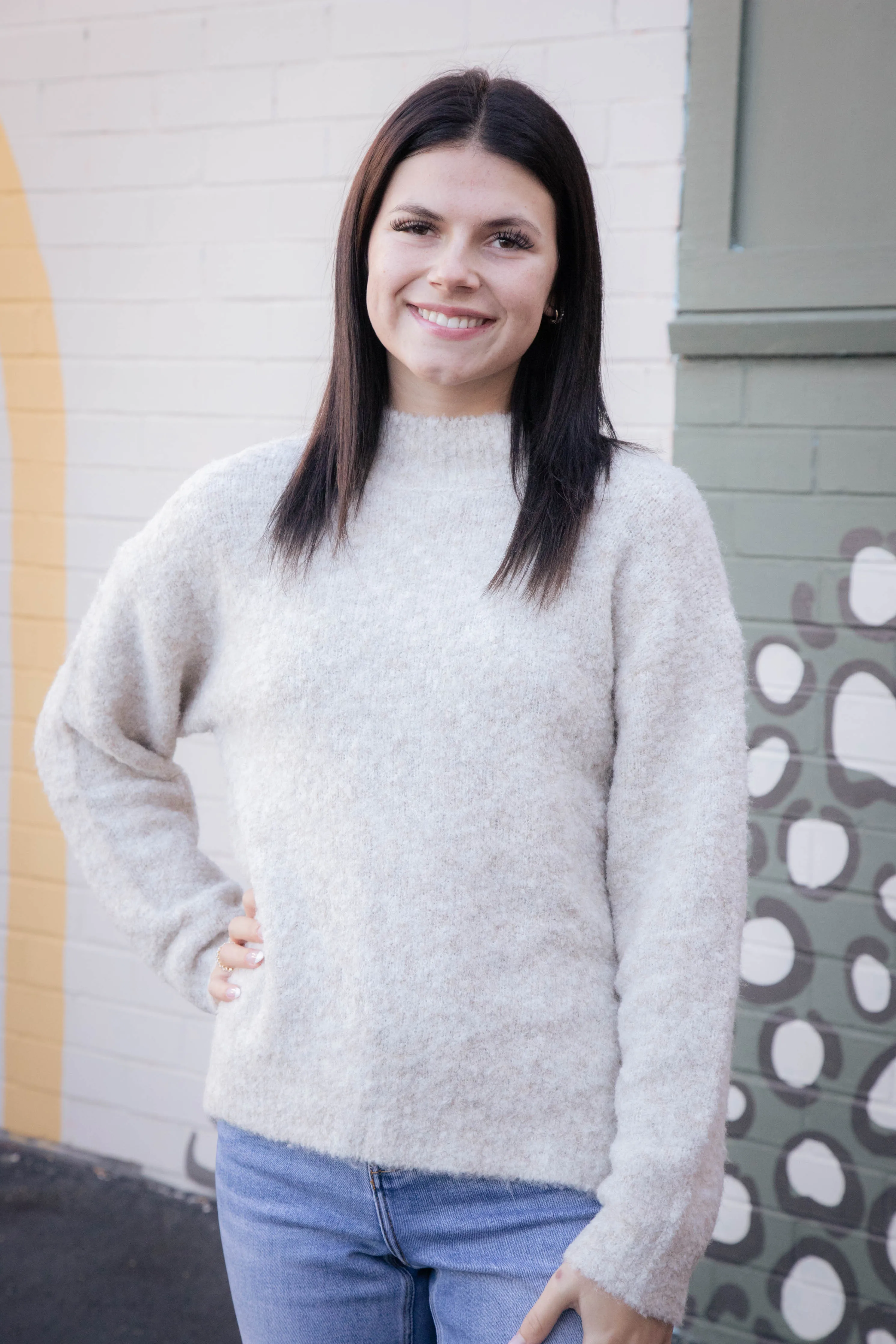 Gentle Mind Mock Neck Sweater, Oatmeal | Sadie & Sage sold by North & Main Clothing Company