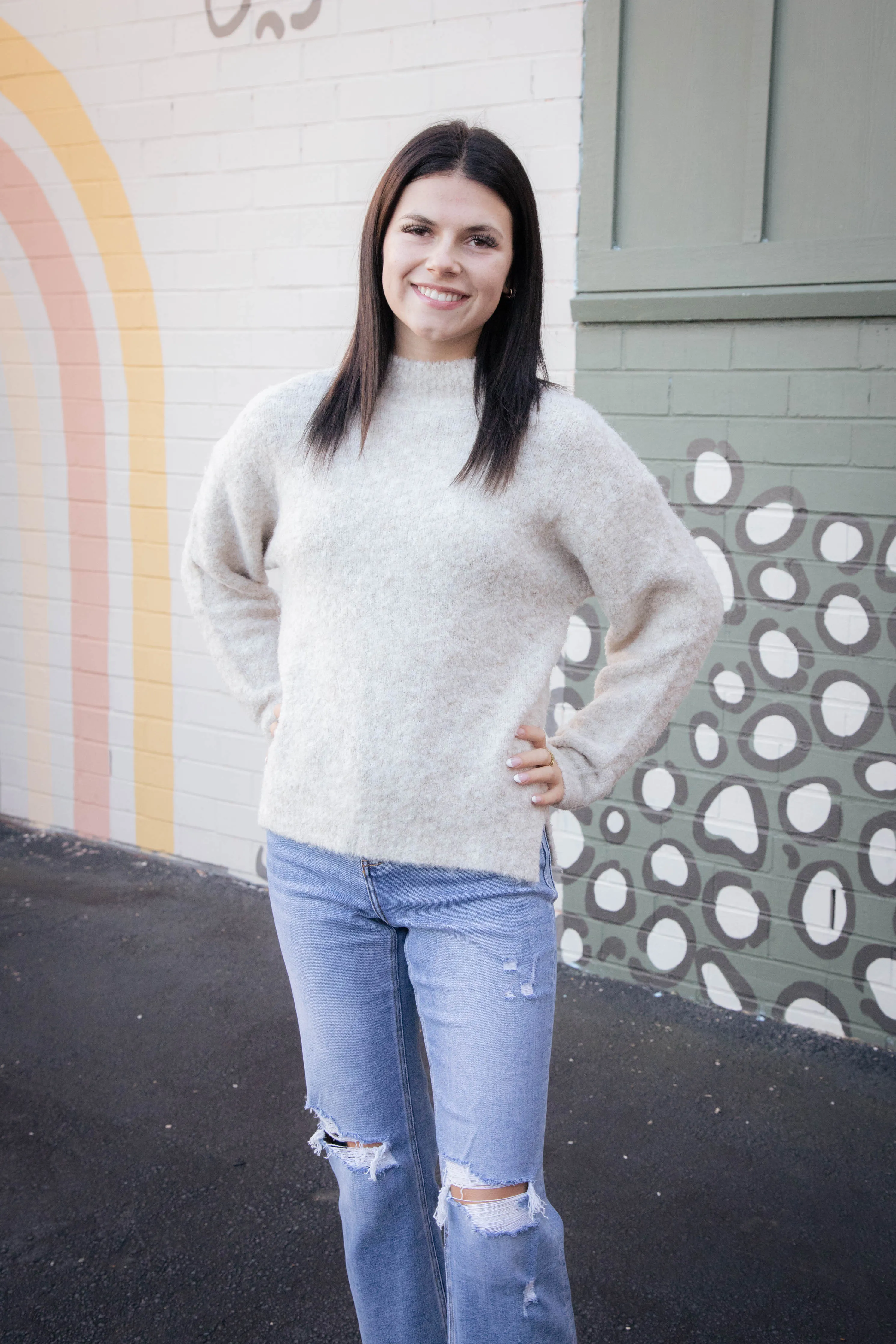 Gentle Mind Mock Neck Sweater, Oatmeal | Sadie & Sage sold by North & Main Clothing Company product image thumbnail 2