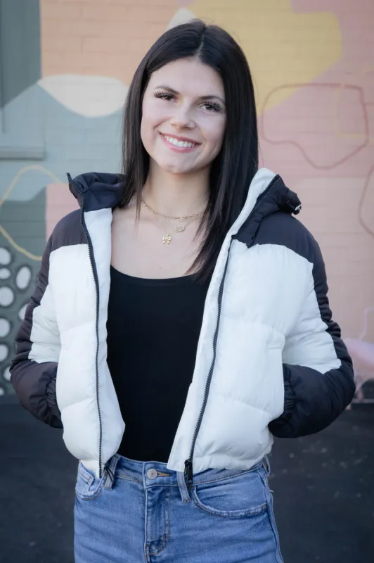 Joi Color Block Puffer Jacket, Off White sold by North & Main Clothing Company