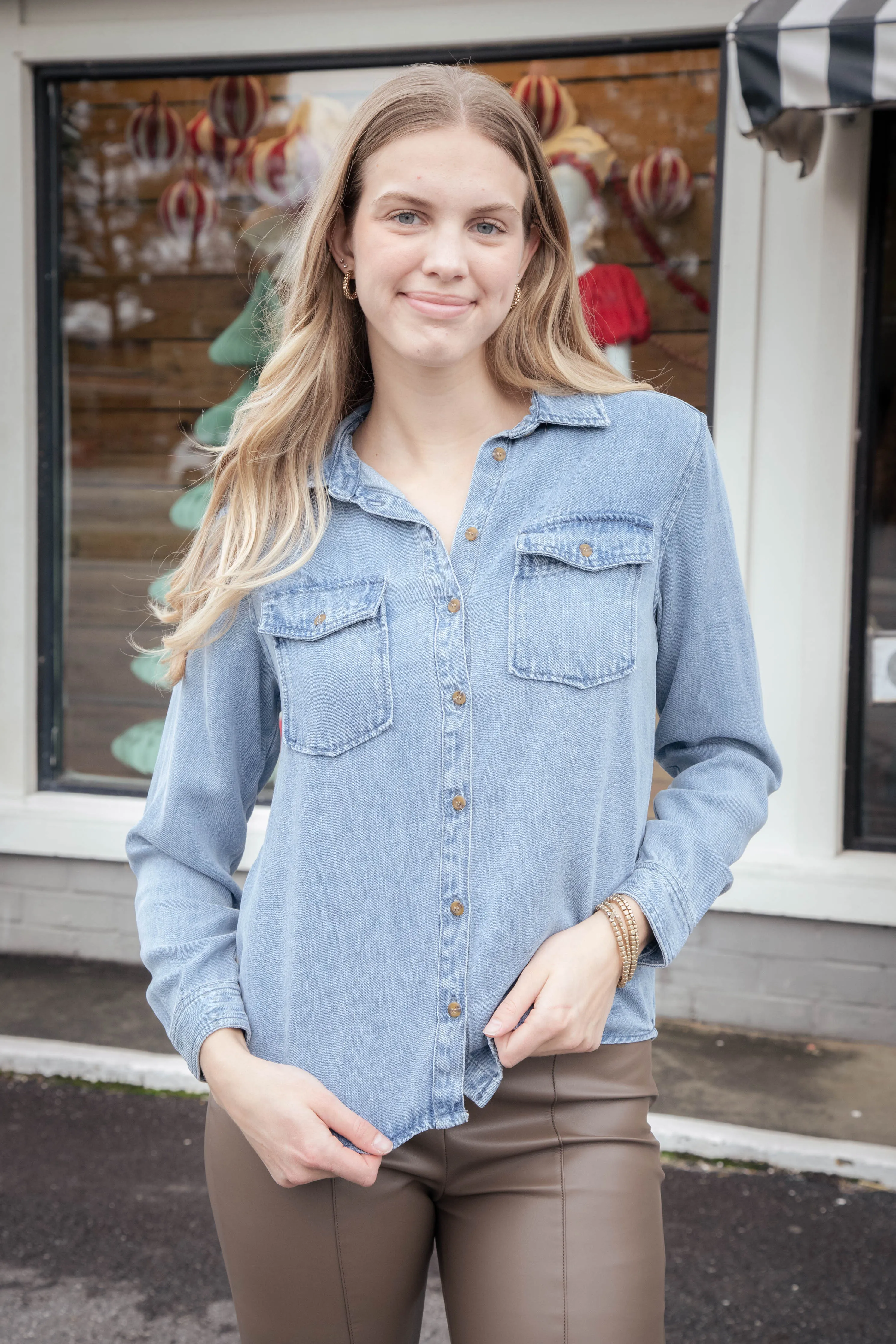 William Button Down Denim Shirt, Light Skyfall | Velvet Heart sold by North & Main Clothing Company