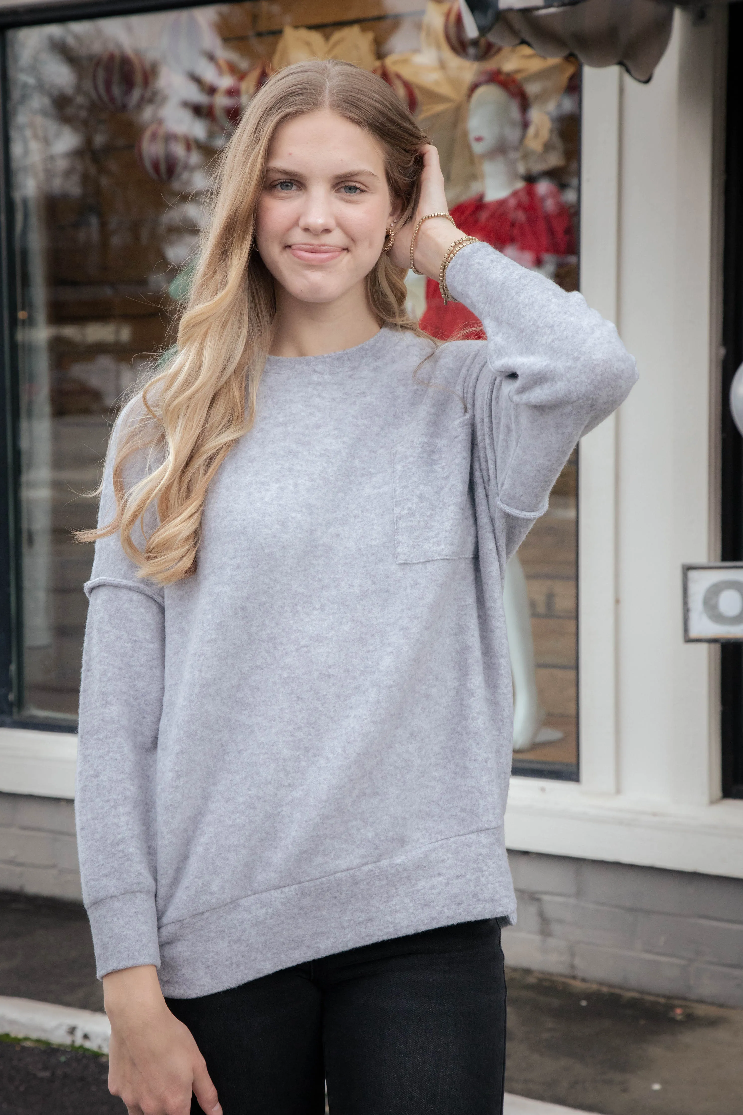 Caroline Brushed Melange Sweater, Heather Grey sold by North & Main Clothing Company product image thumbnail 3