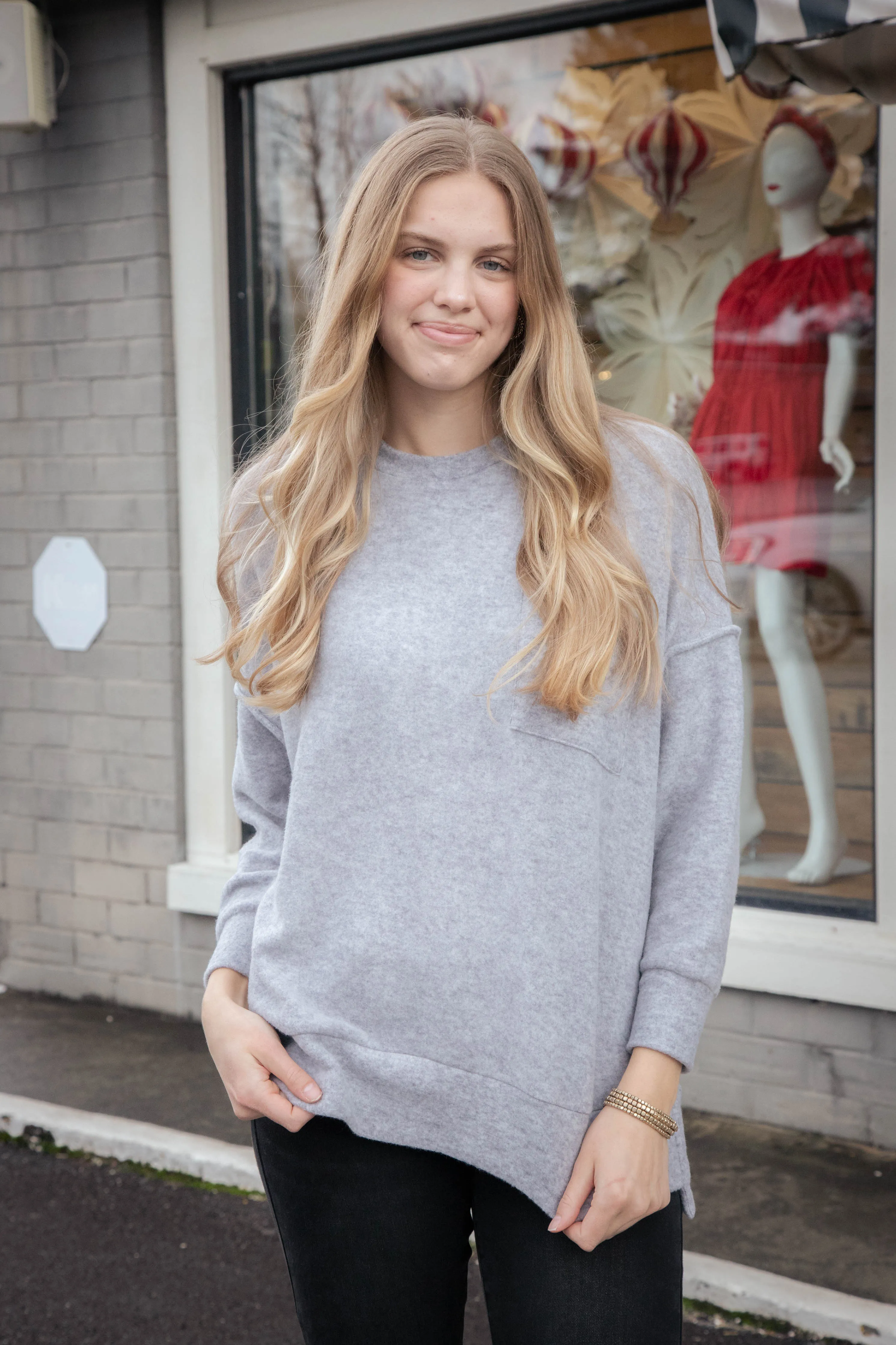Caroline Brushed Melange Sweater, Heather Grey sold by North & Main Clothing Company