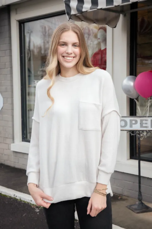 Caroline Brushed Melange Sweater, Sand Beige sold by North & Main Clothing Company