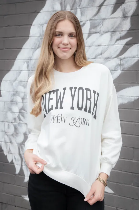 New York NY Sunday Sweatshirt, Sea Salt | Z Supply sold by North & Main Clothing Company