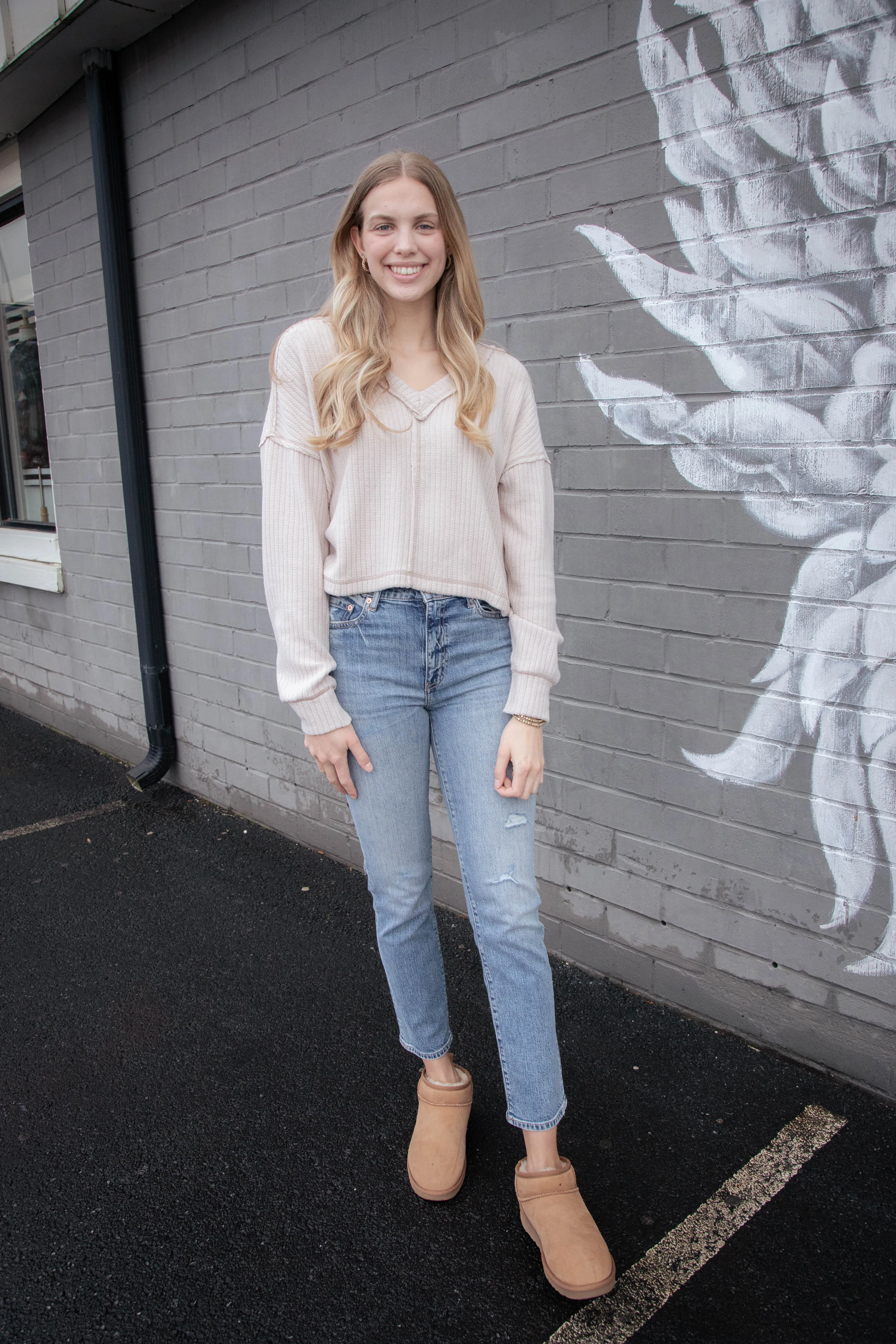 Mel Drop Shoulder Ribbed Top, Ecru sold by North & Main Clothing Company product image thumbnail 2