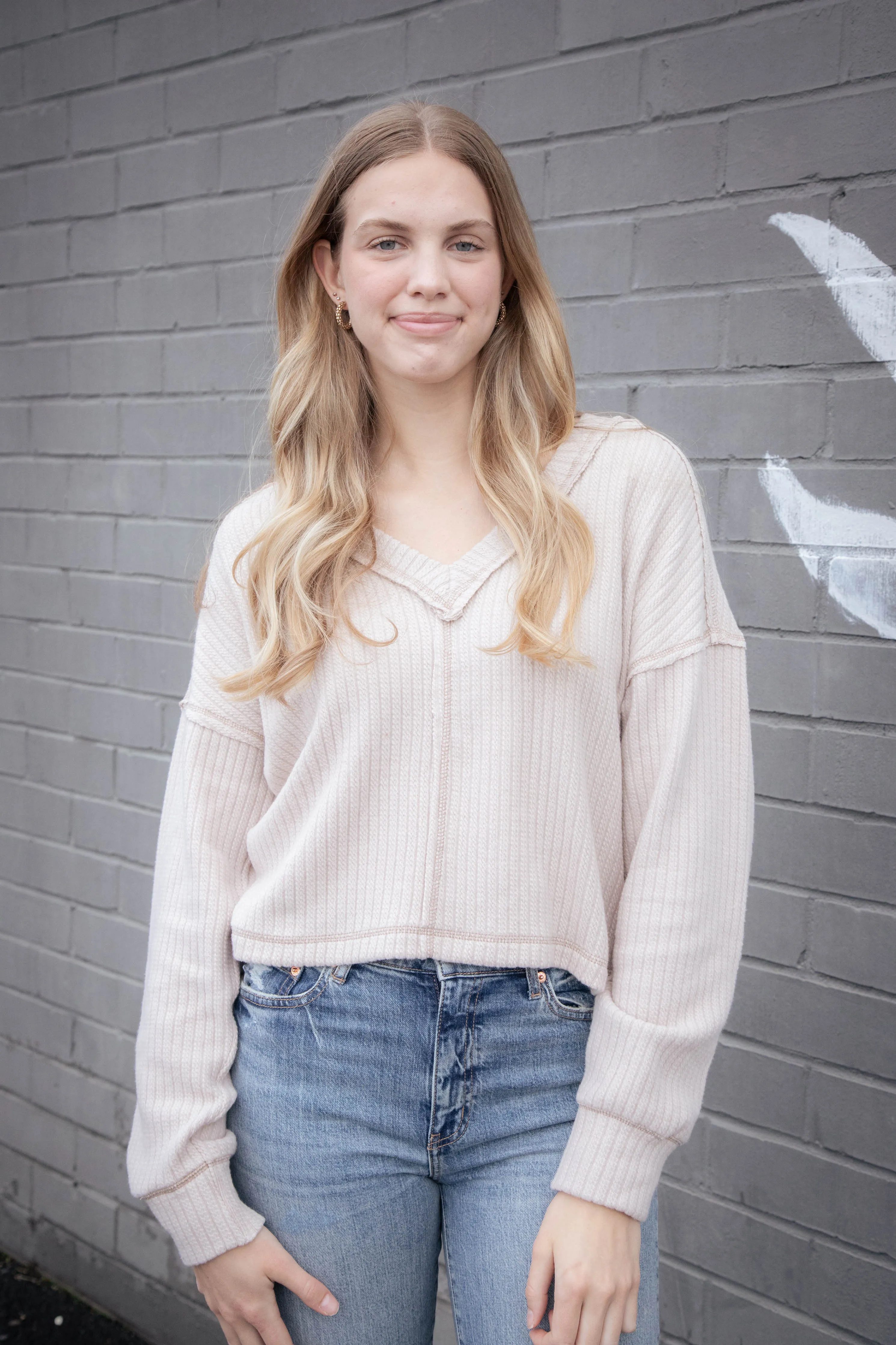 Mel Drop Shoulder Ribbed Top, Ecru sold by North & Main Clothing Company