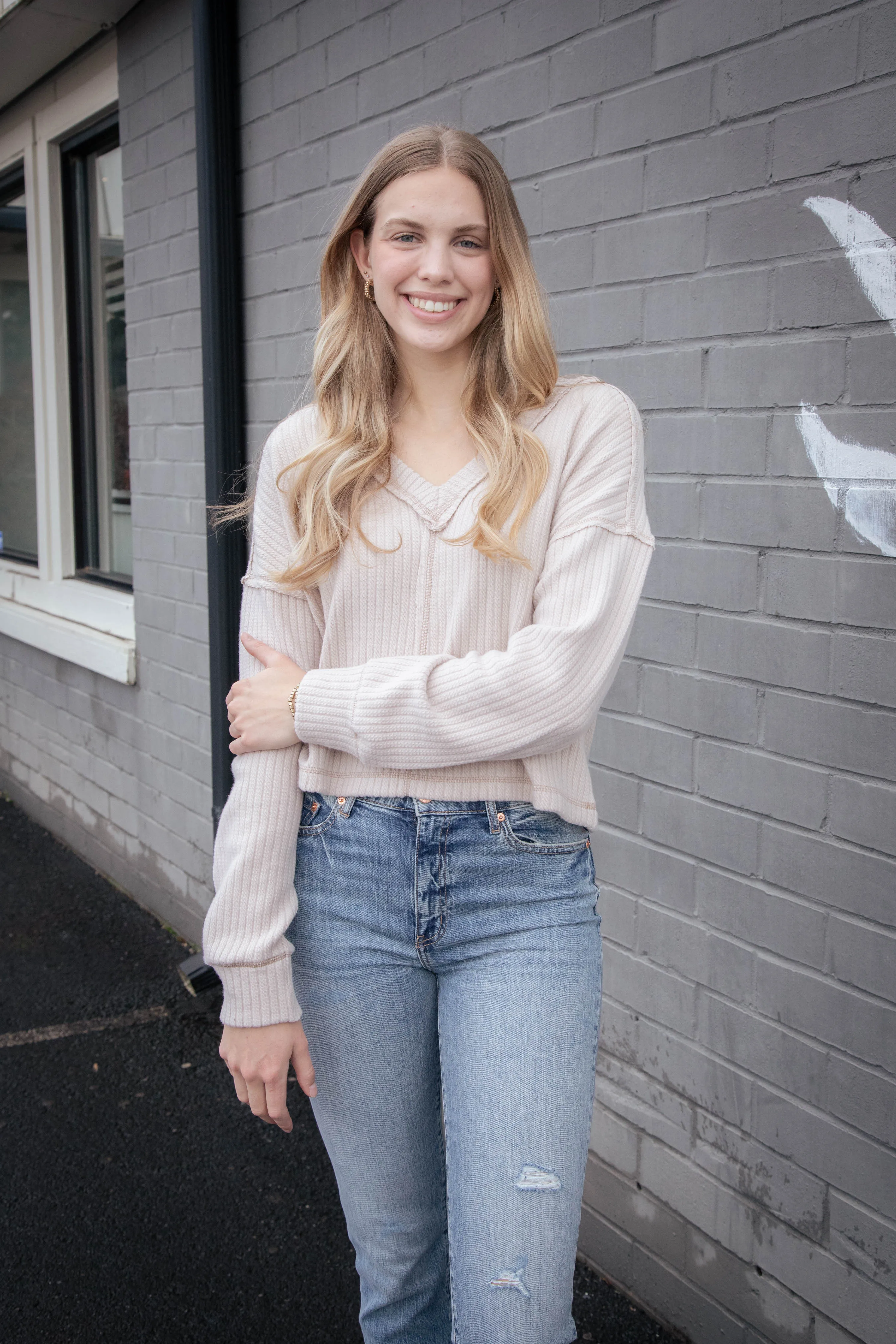 Mel Drop Shoulder Ribbed Top, Ecru sold by North & Main Clothing Company product image thumbnail 4