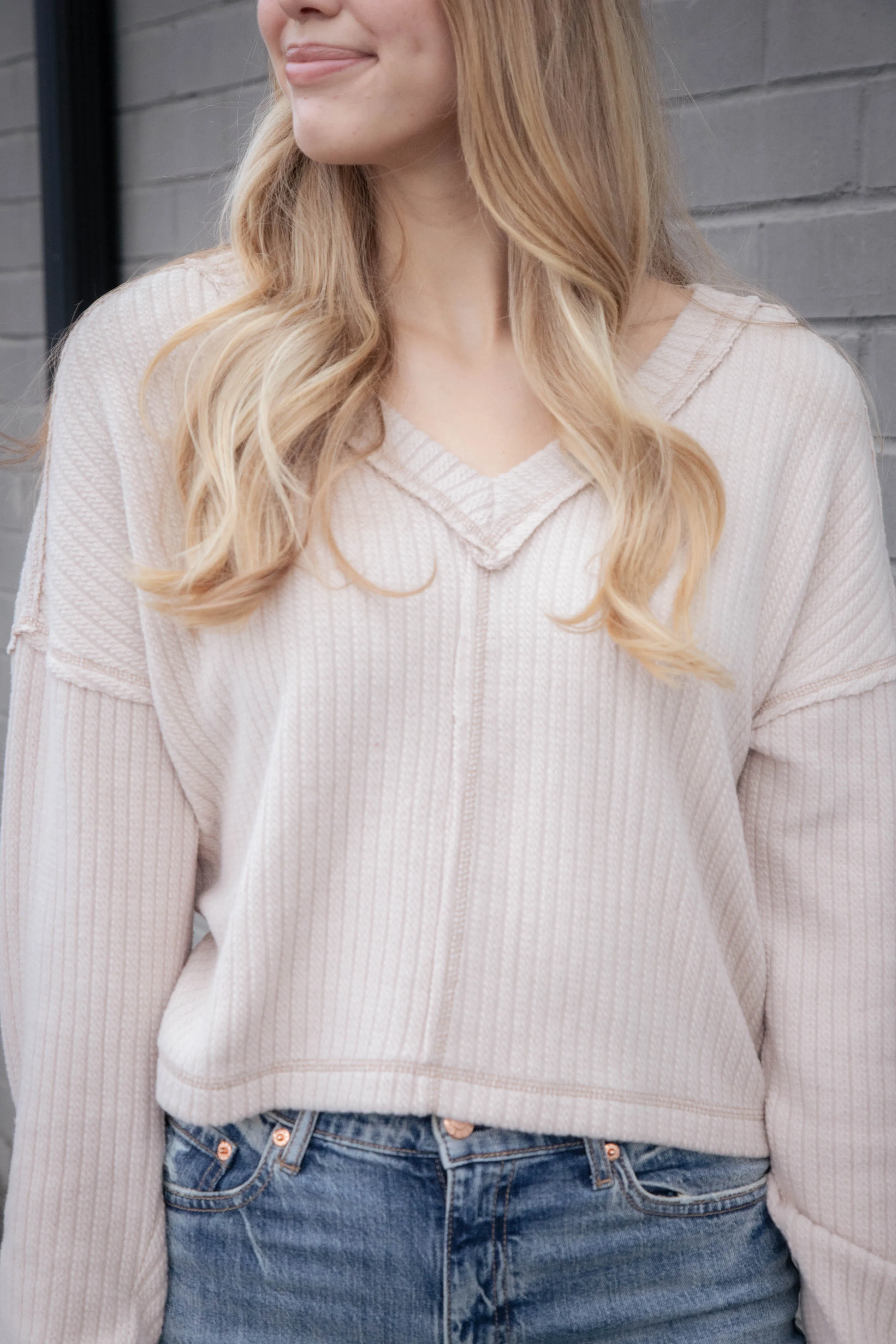 Mel Drop Shoulder Ribbed Top, Ecru sold by North & Main Clothing Company product image thumbnail 5