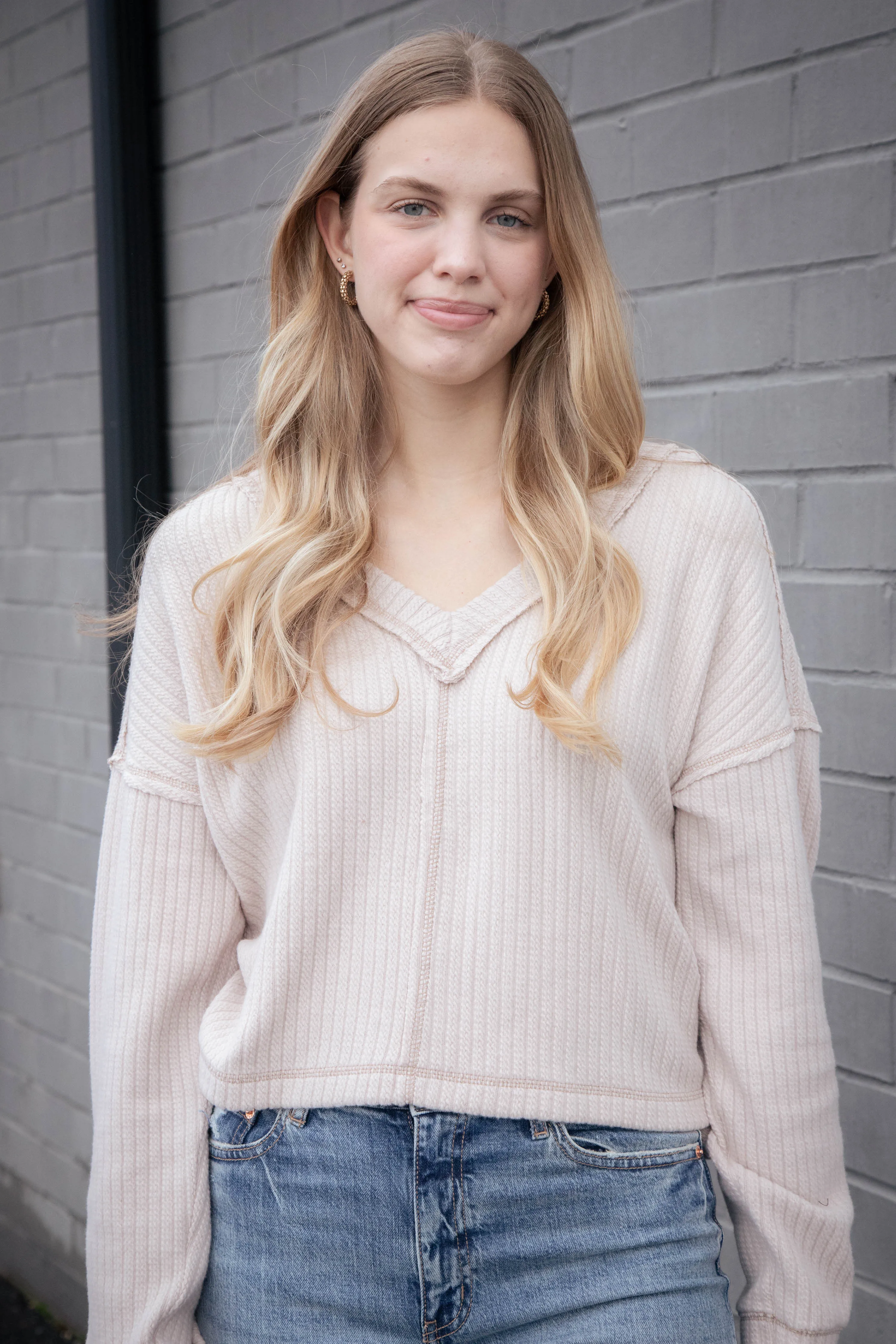 Mel Drop Shoulder Ribbed Top, Ecru sold by North & Main Clothing Company product image thumbnail 3