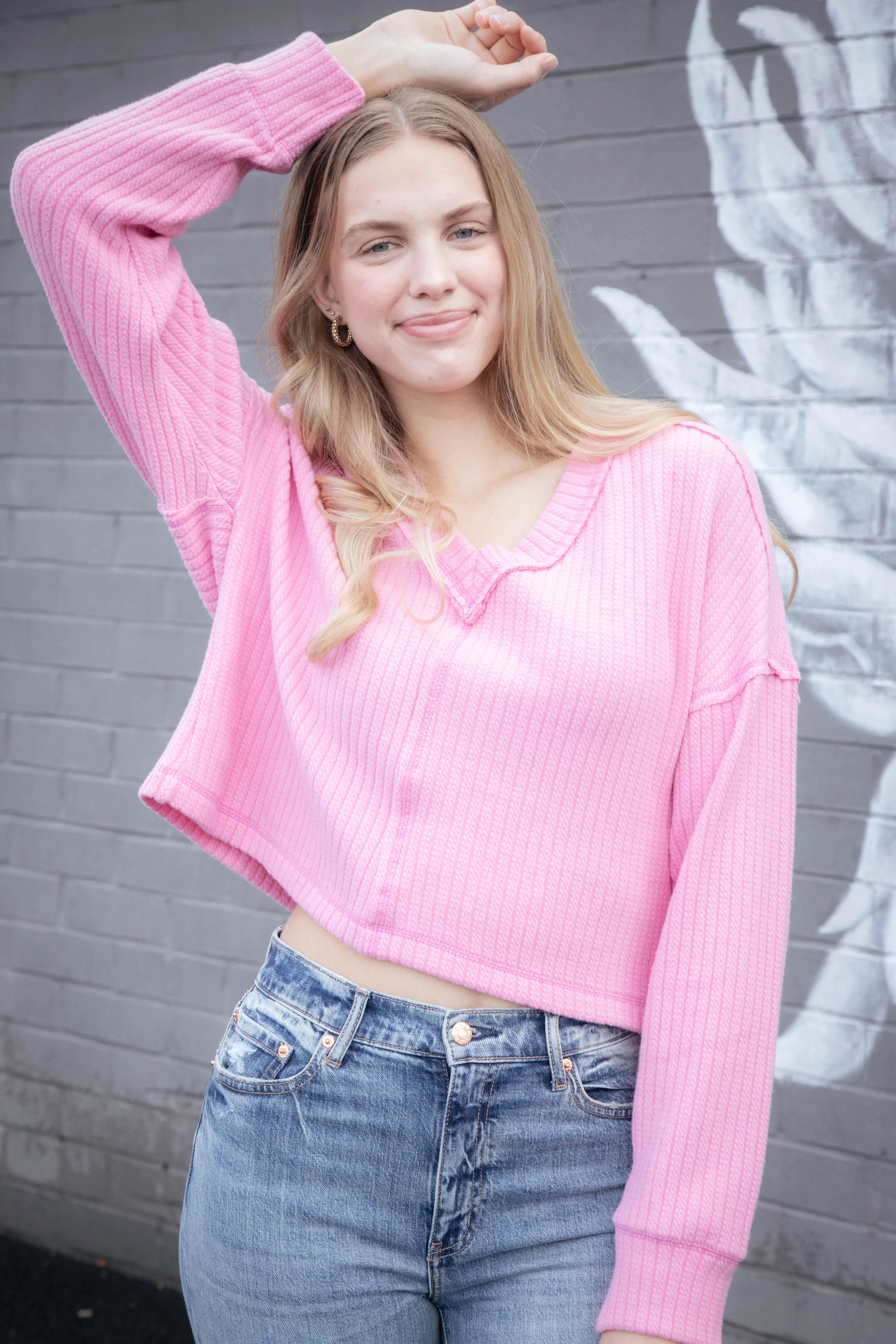 Mel Drop Shoulder Ribbed Top, Pink sold by North & Main Clothing Company product image thumbnail 2